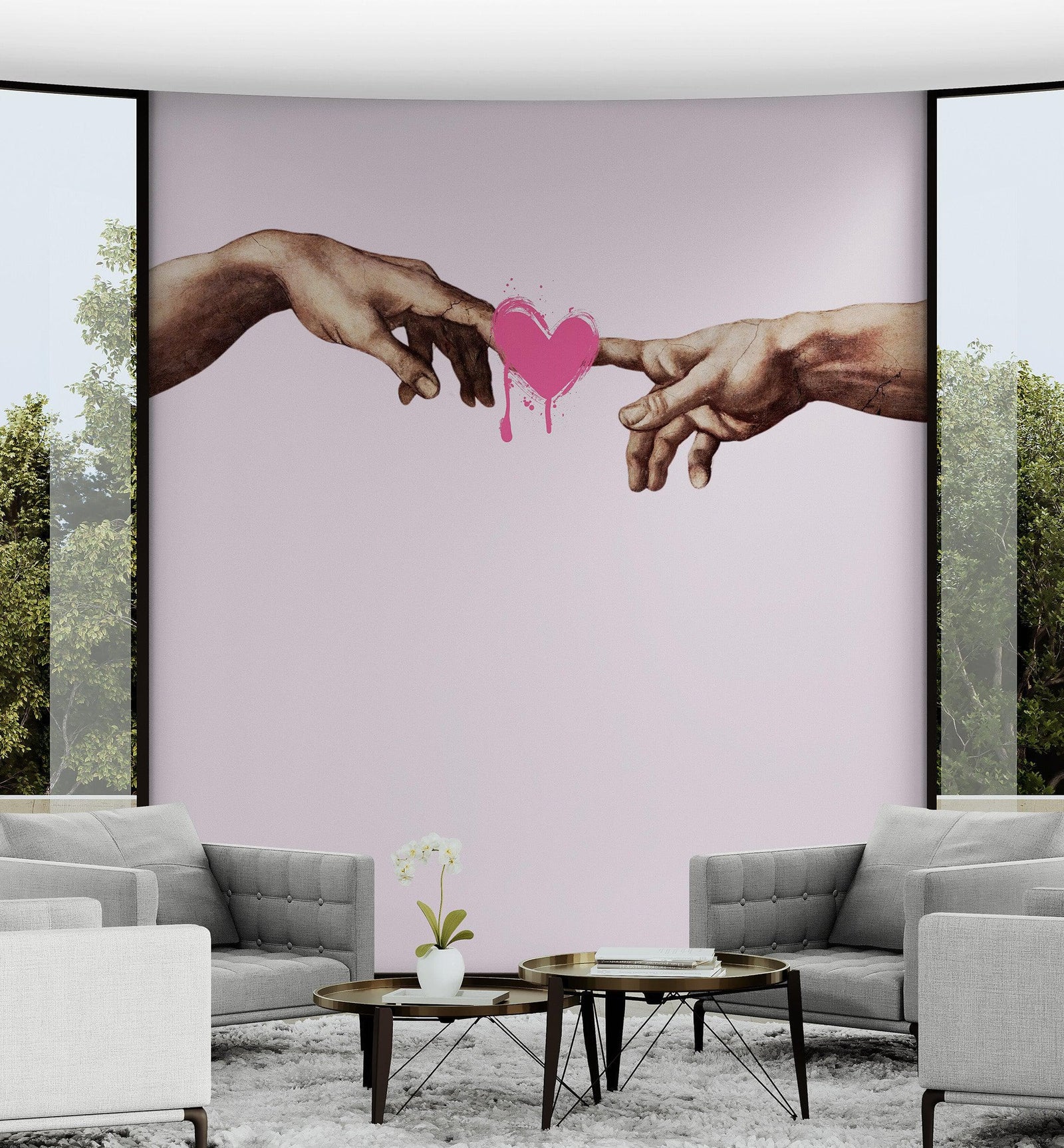 Pink Wallpaper Mural. Creation of Adam Wall Mural. Michelangelo Sistine Chapel. #6931