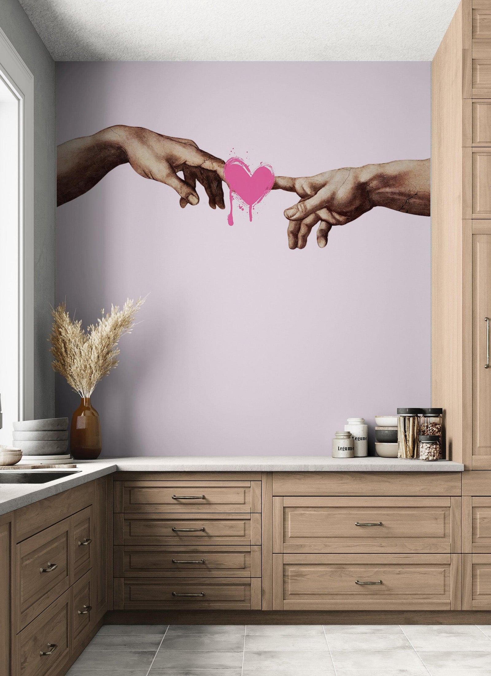 Pink Wallpaper Mural. Creation of Adam Wall Mural. Michelangelo Sistine Chapel. #6931