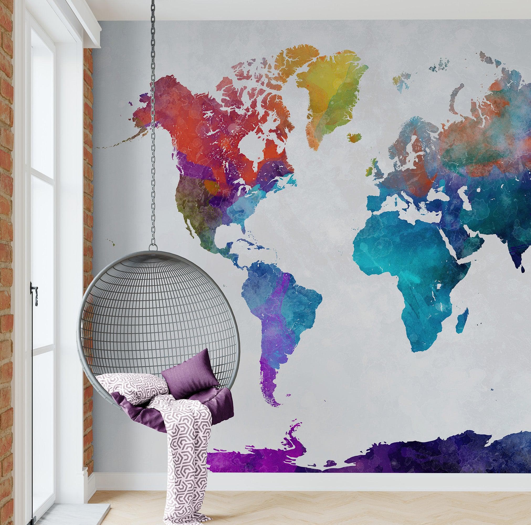 World Map Watercolor Wallpaper – Color Splash Wall Mural. #6947