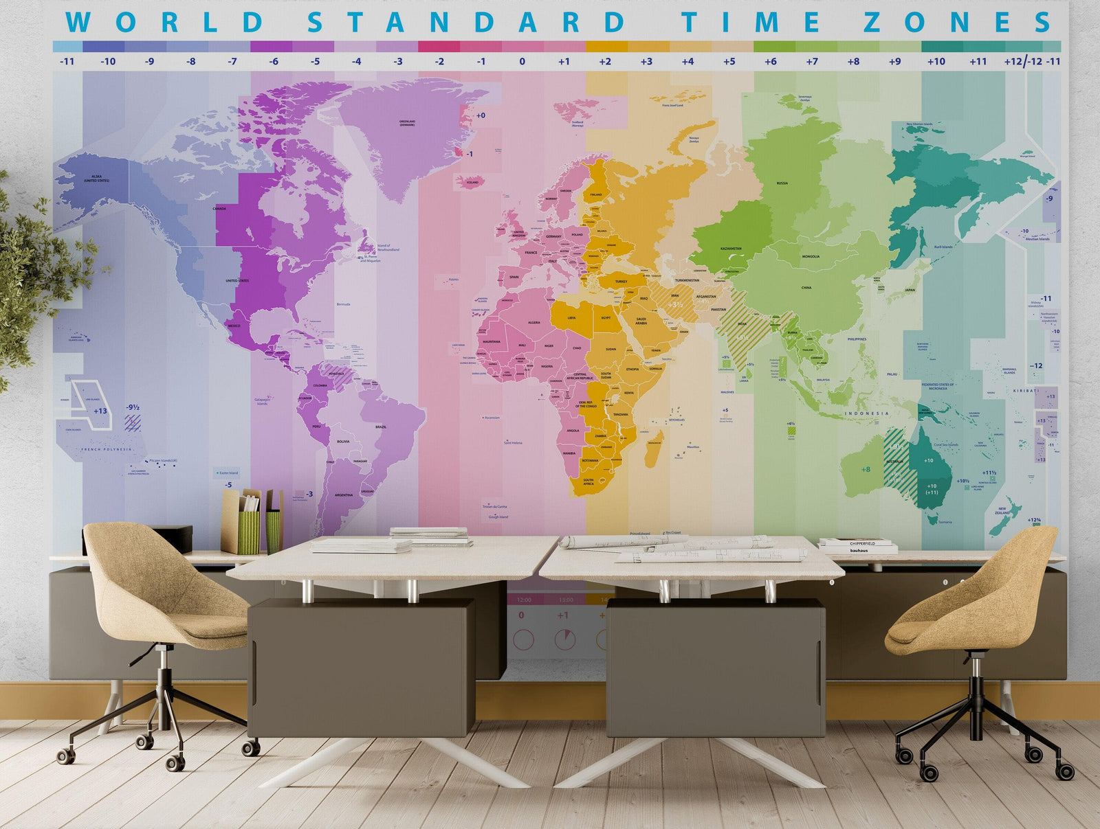 World Time Zone Wallpaper. Office Wall Mural. #6948