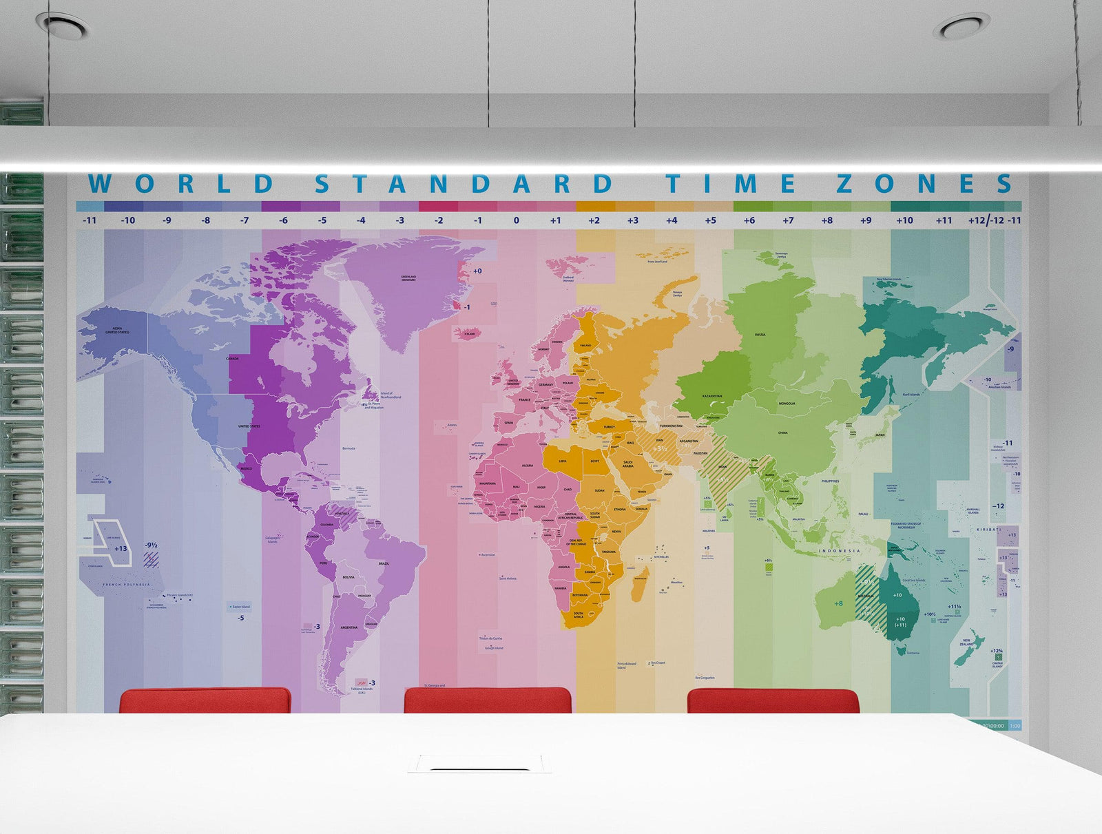 World Time Zone Wallpaper. Office Wall Mural. #6948