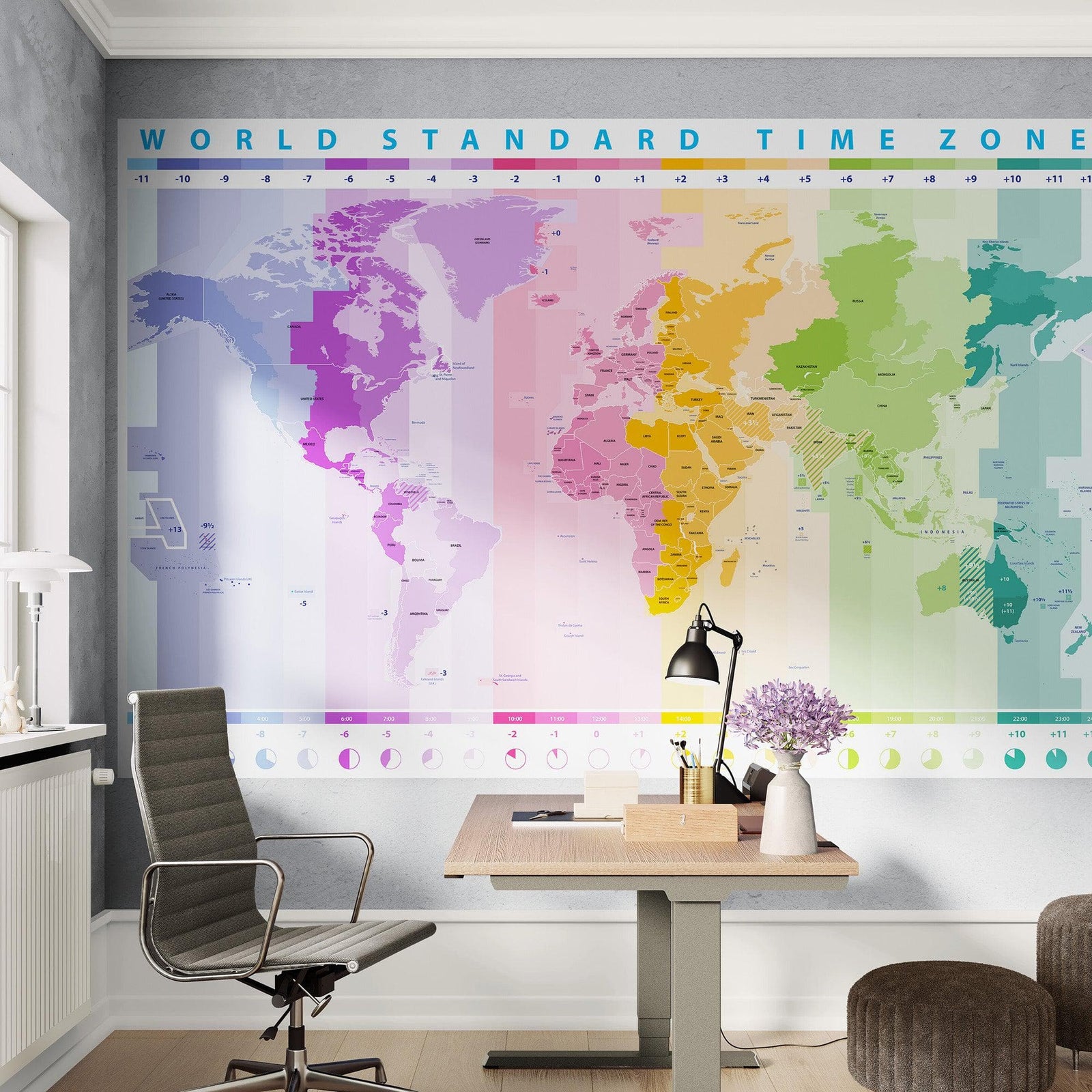 World Time Zone Wallpaper. Office Wall Mural. #6948
