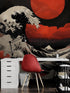 Red Great Wave off Kanagawa Wall Mural. Urban Decor. #6949