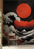 Red Great Wave off Kanagawa Wall Mural. Urban Decor. #6949