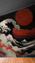 Red Great Wave off Kanagawa Wall Mural. Urban Decor. #6949