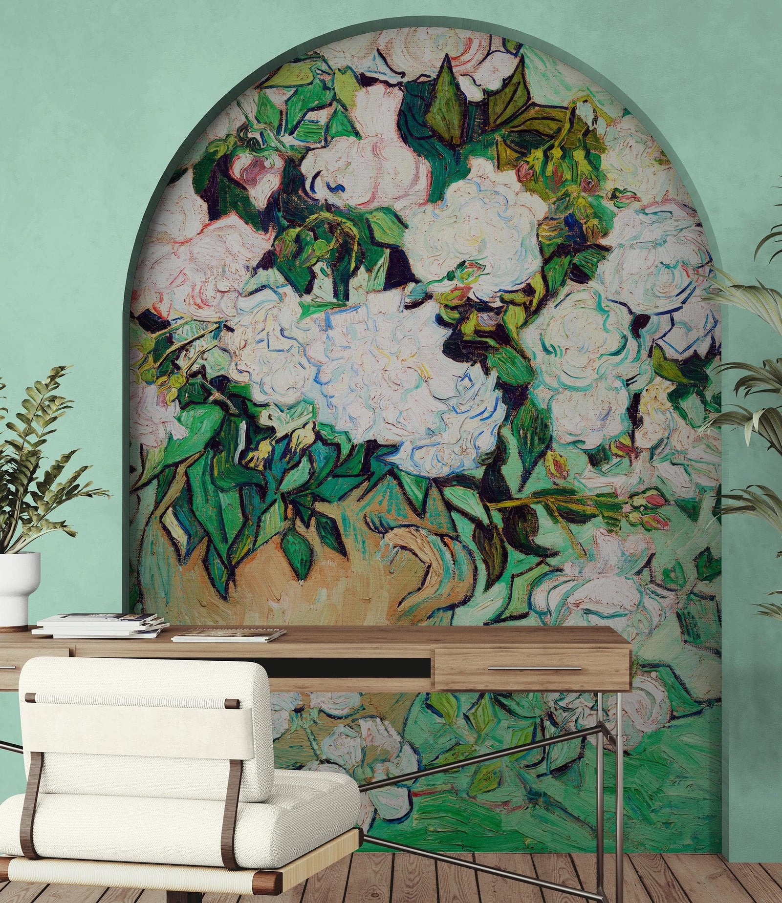 Vincent Van Gogh White Flowers in Vase Wall Mural. #6960