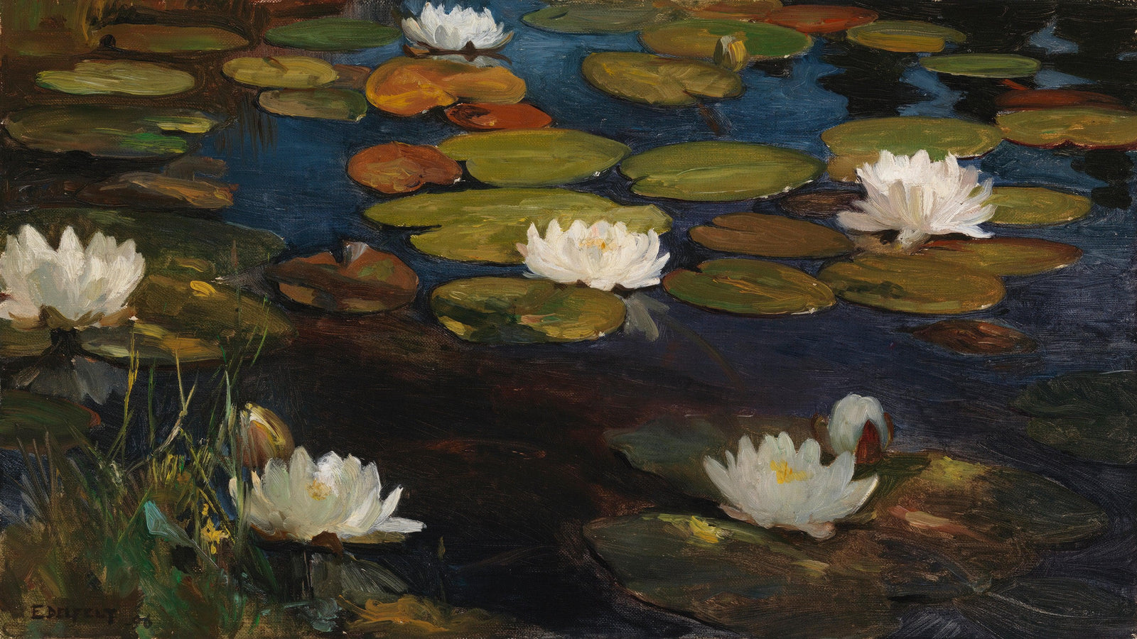 Albert Edelfelt Water Lilies Painting Wallpaper Mural. #6963