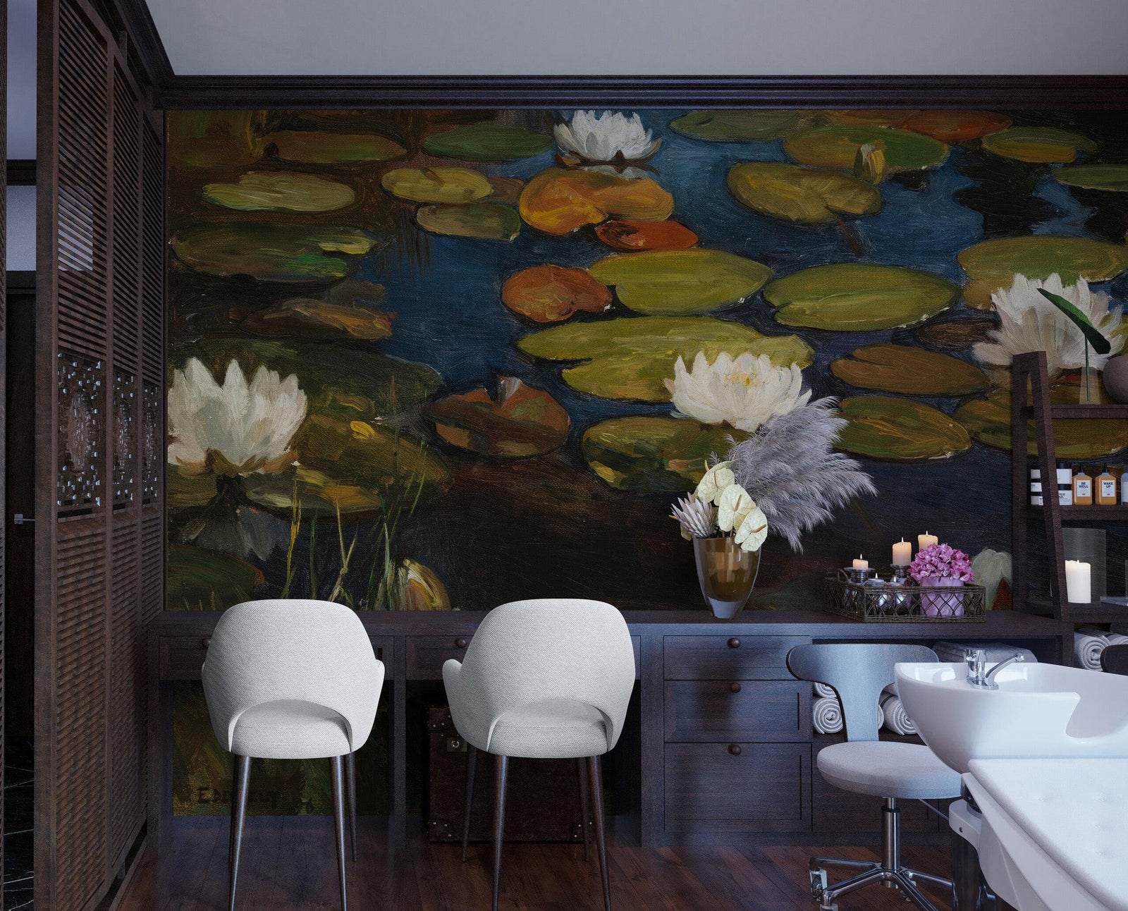 Albert Edelfelt Water Lilies Painting Wallpaper Mural. #6963