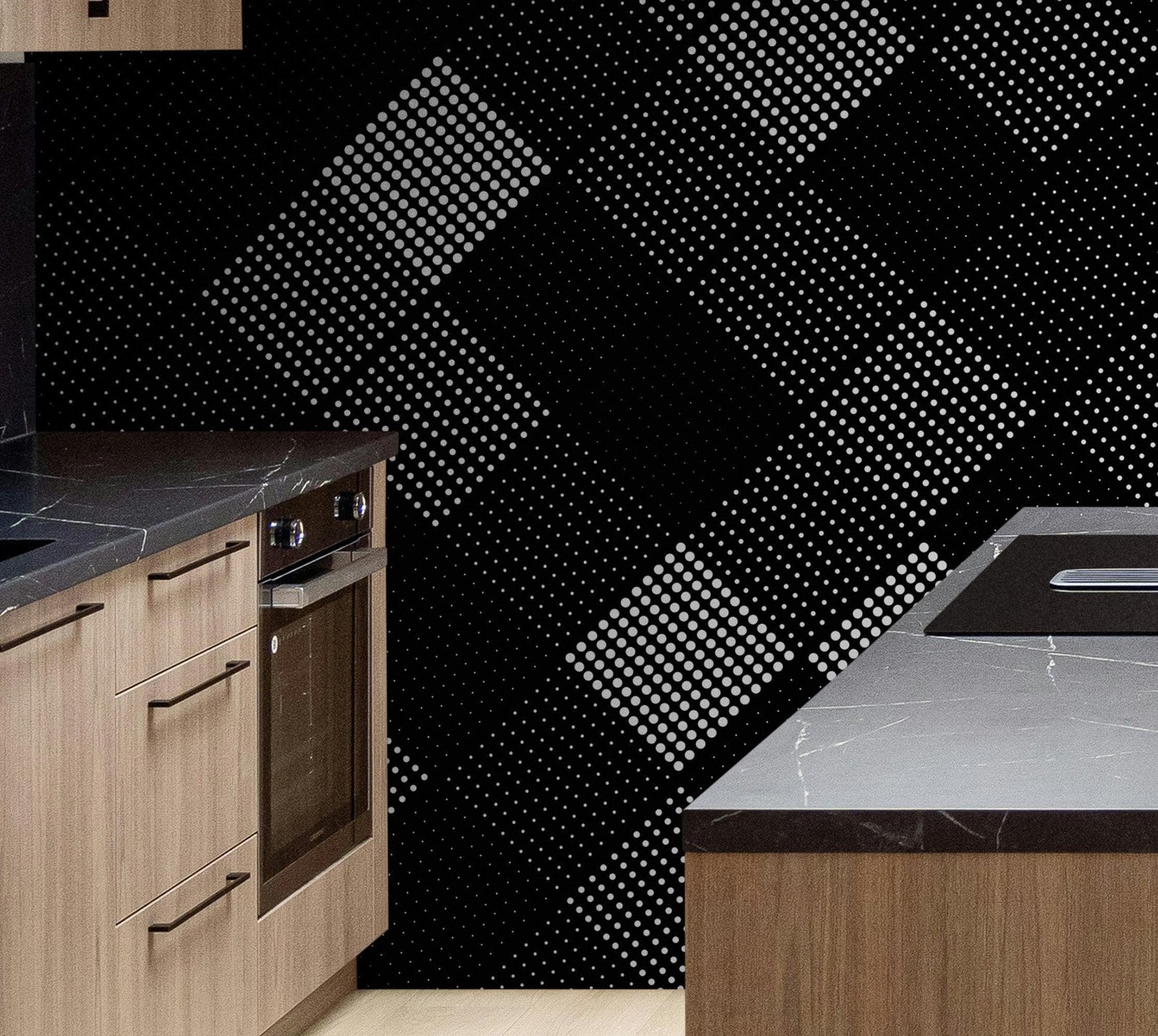 Modern Black and White Polka Dot Peel and Stick Wall Mural. #6964