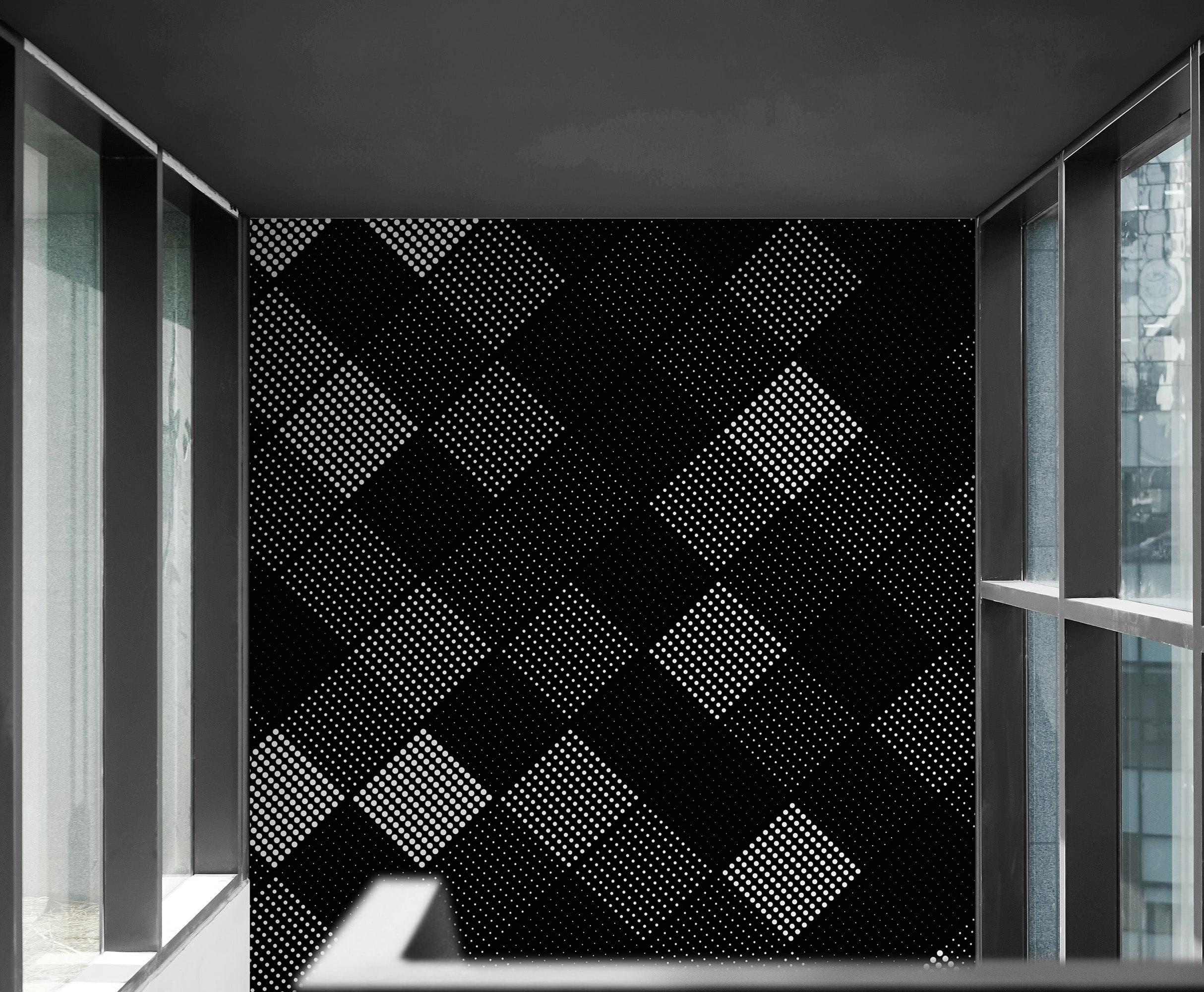 Modern Black and White Polka Dot Peel and Stick Wall Mural. #6964