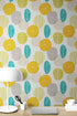 Autumn Leaves Wallpaper. Yellow, Grey, Teal Leaf Wall Mural. #6966