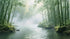 Foggy Bamboo Forest River Wallpaper Mural. #6986