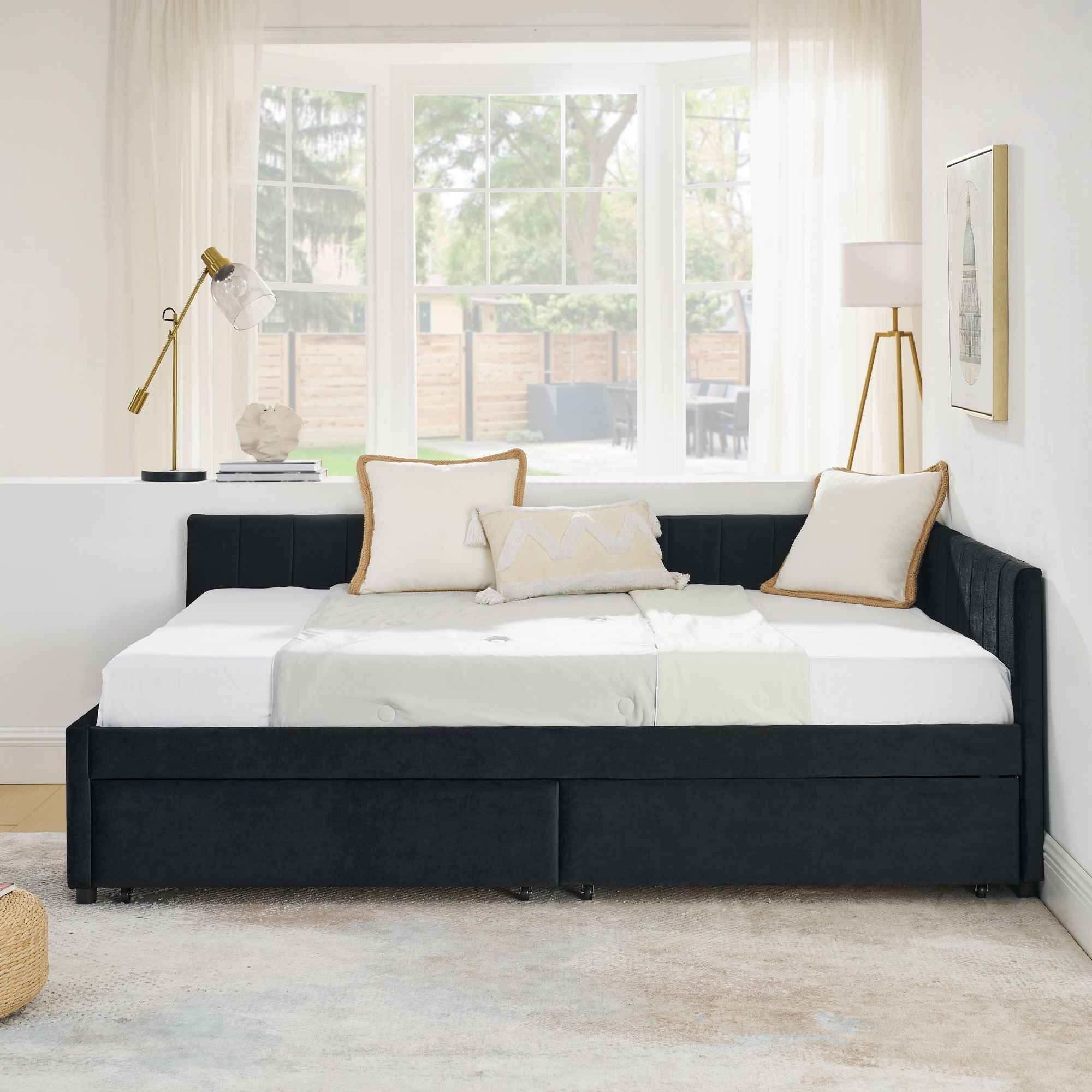 Upholstered Tufted Daybed Frame With Storage Drawers