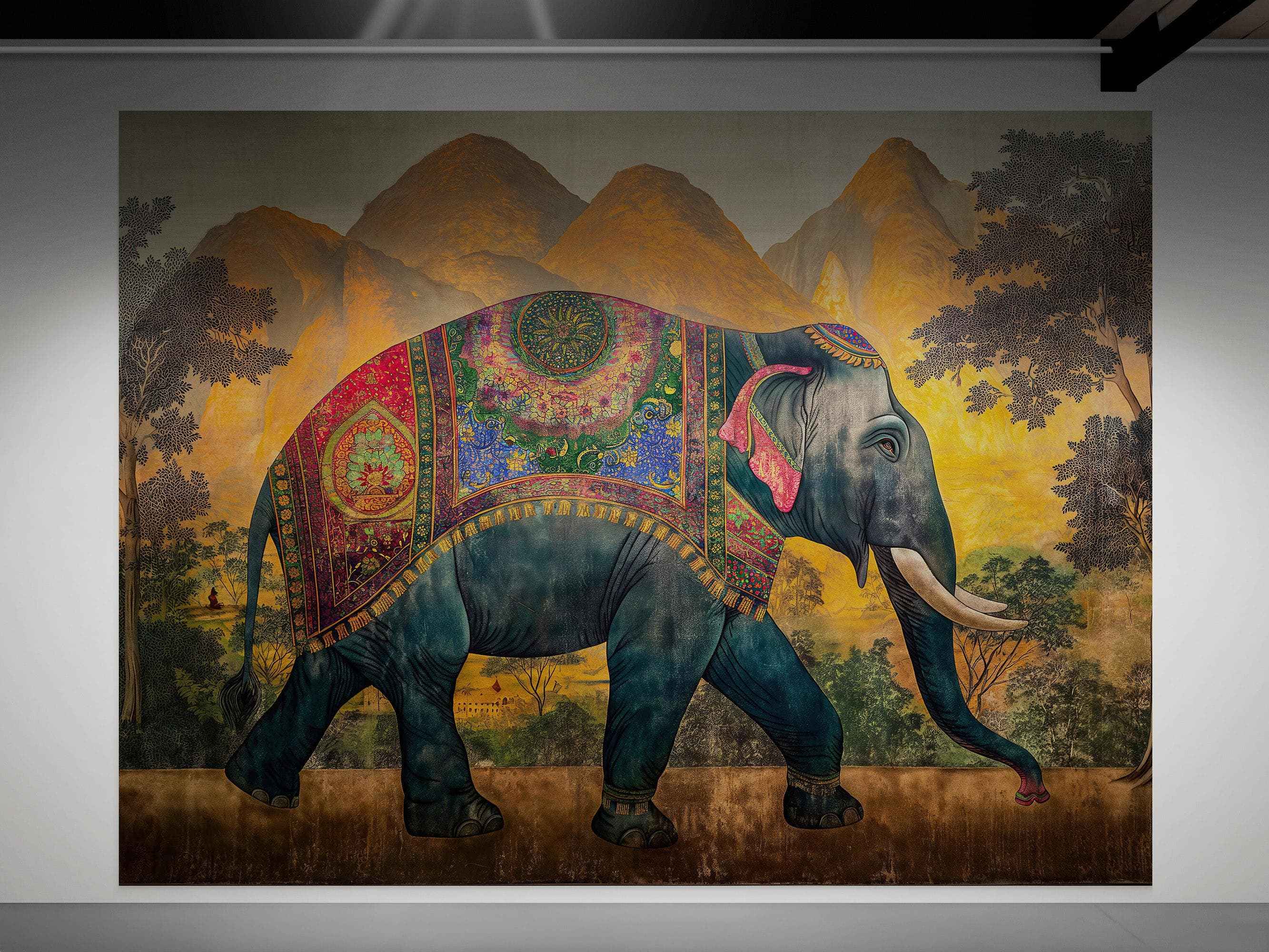 Vintage Decorated Indian Elephant Wallpaper Mural. #6990