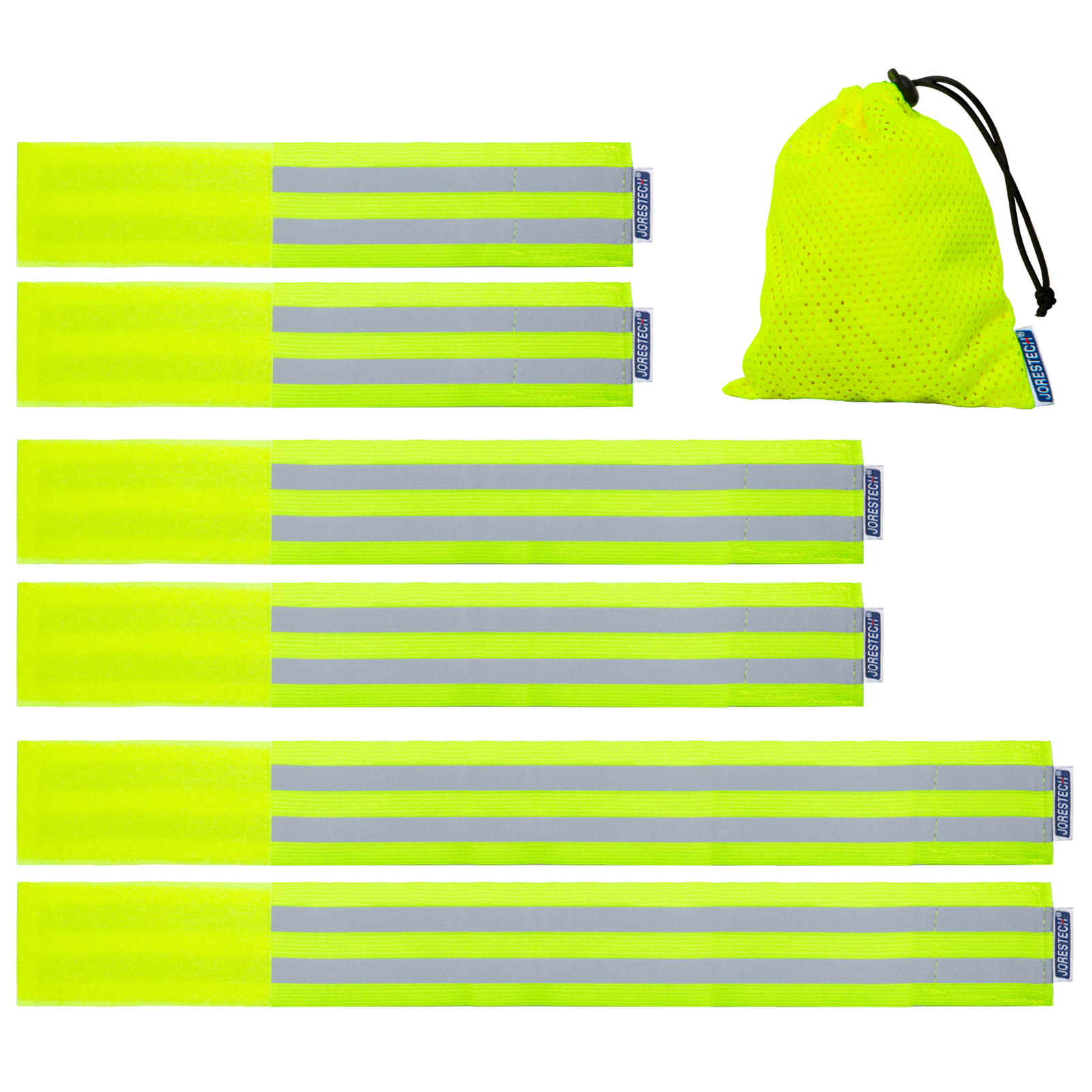 Hi-Vis Reflective Safety Bands with Mesh Storage Bag – Pack of 6