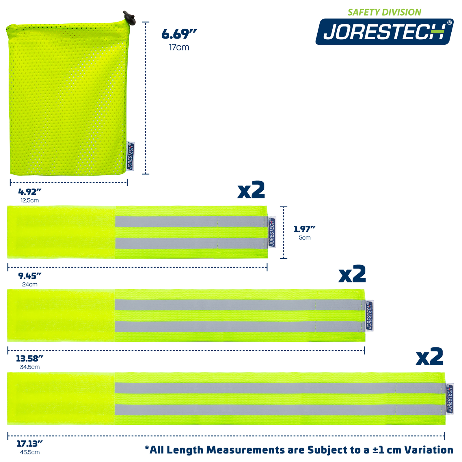 Hi-Vis Reflective Safety Bands with Mesh Storage Bag – Pack of 6