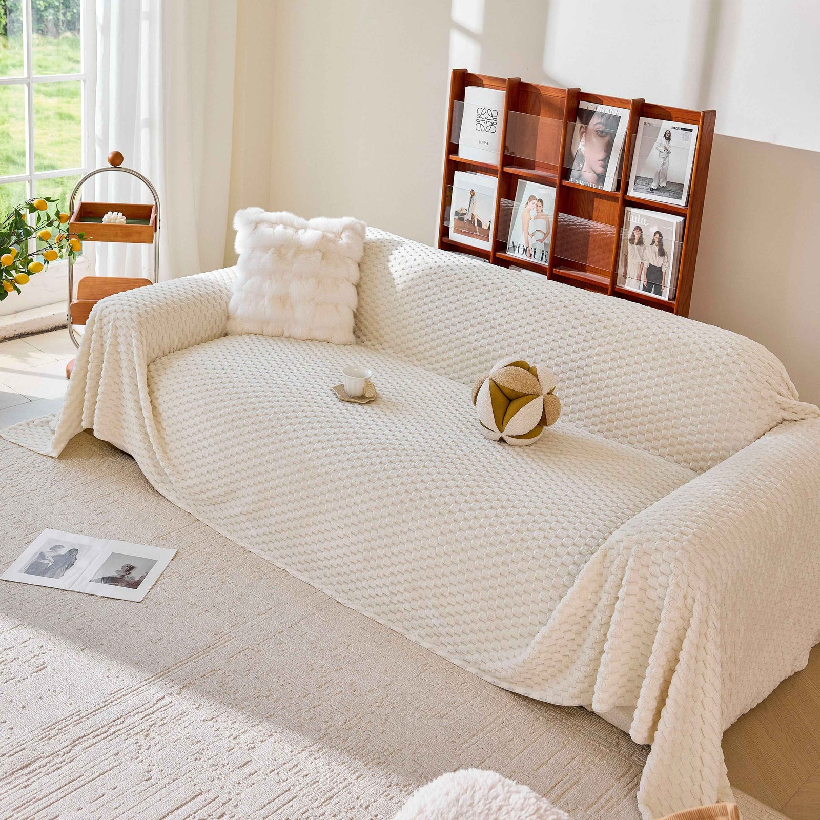 Thick Plush Non-Slip Sofa Throw Cover, Warm Soft Faux Fur Couch Protector for Winter