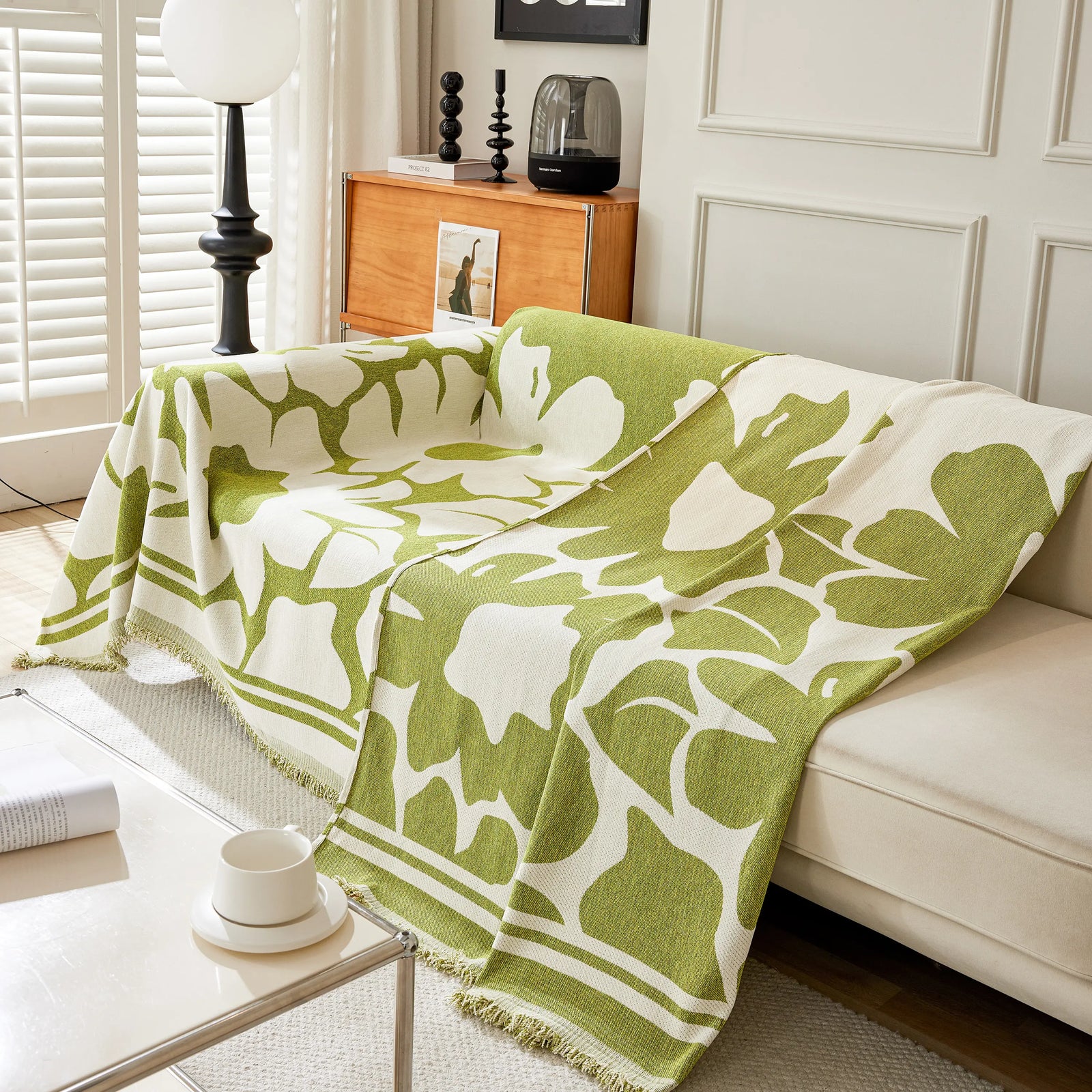 Chenille Floral Soft Thick Reversible Blanket Covers for Couch, Couch Protector Blanket Cover Sofa
