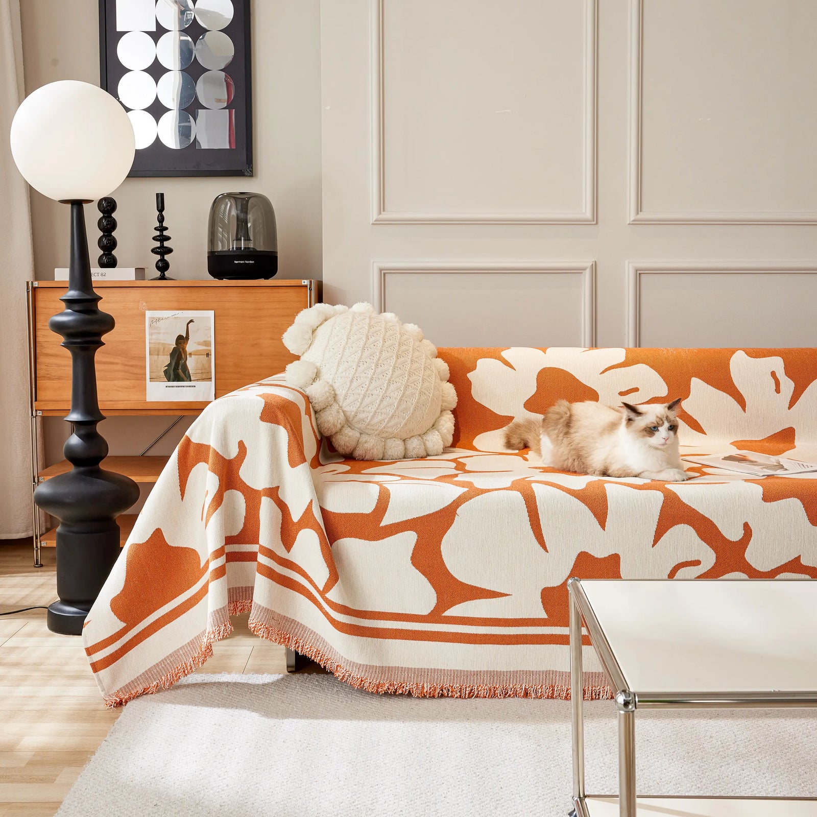 Chenille Floral Soft Thick Reversible Blanket Covers for Couch, Couch Protector Blanket Cover Sofa