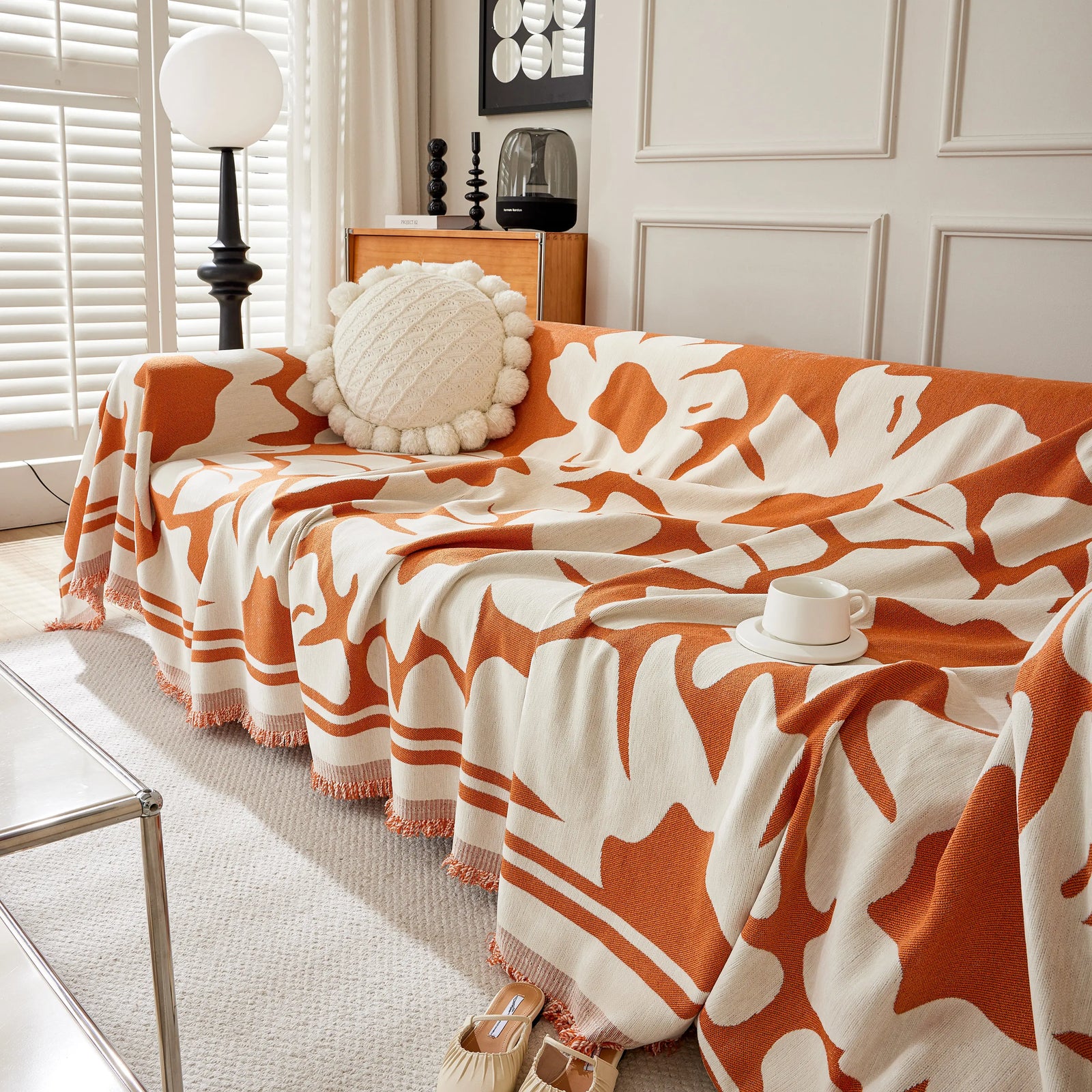 Chenille Floral Soft Thick Reversible Blanket Covers for Couch, Couch Protector Blanket Cover Sofa