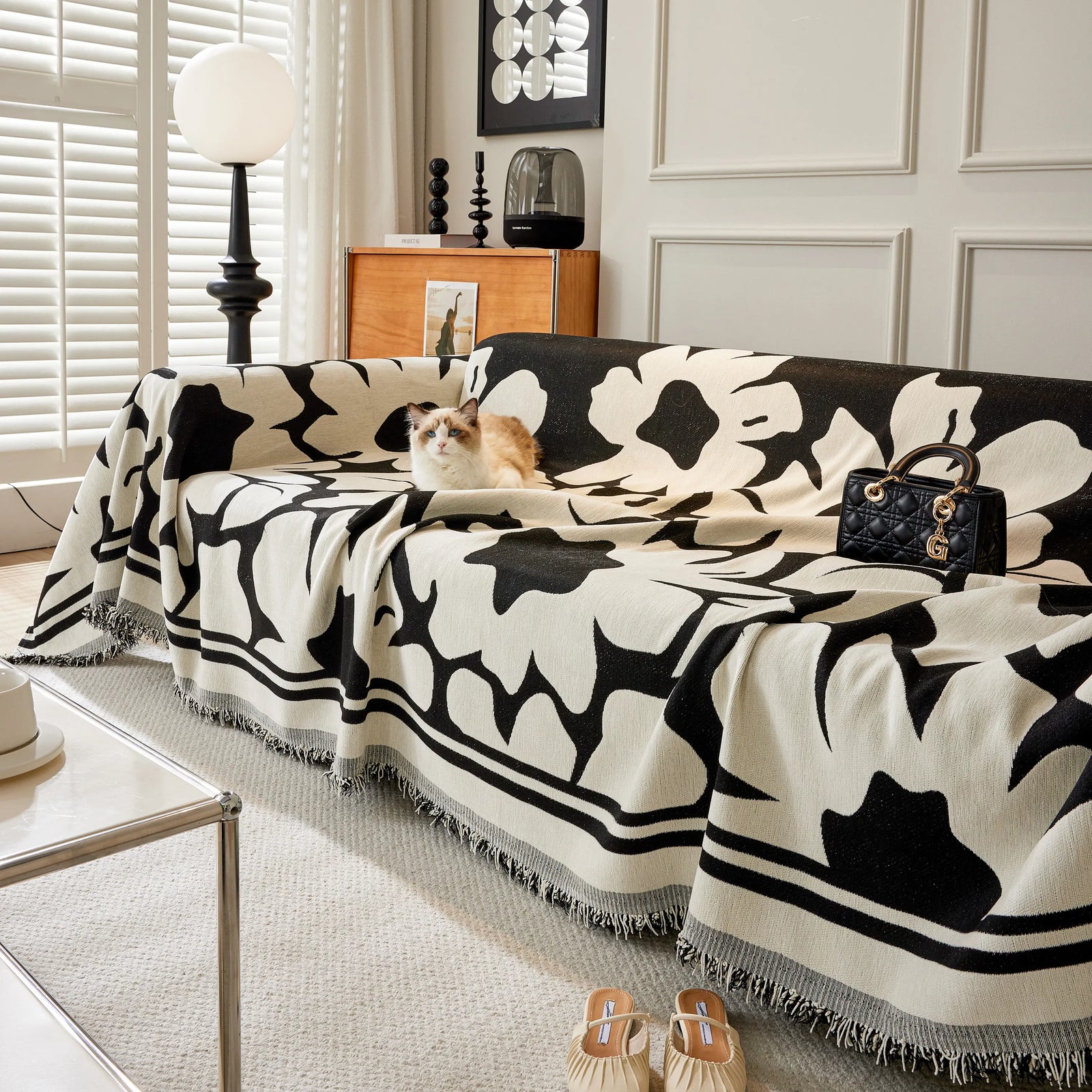 Chenille Floral Soft Thick Reversible Blanket Covers for Couch, Couch Protector Blanket Cover Sofa