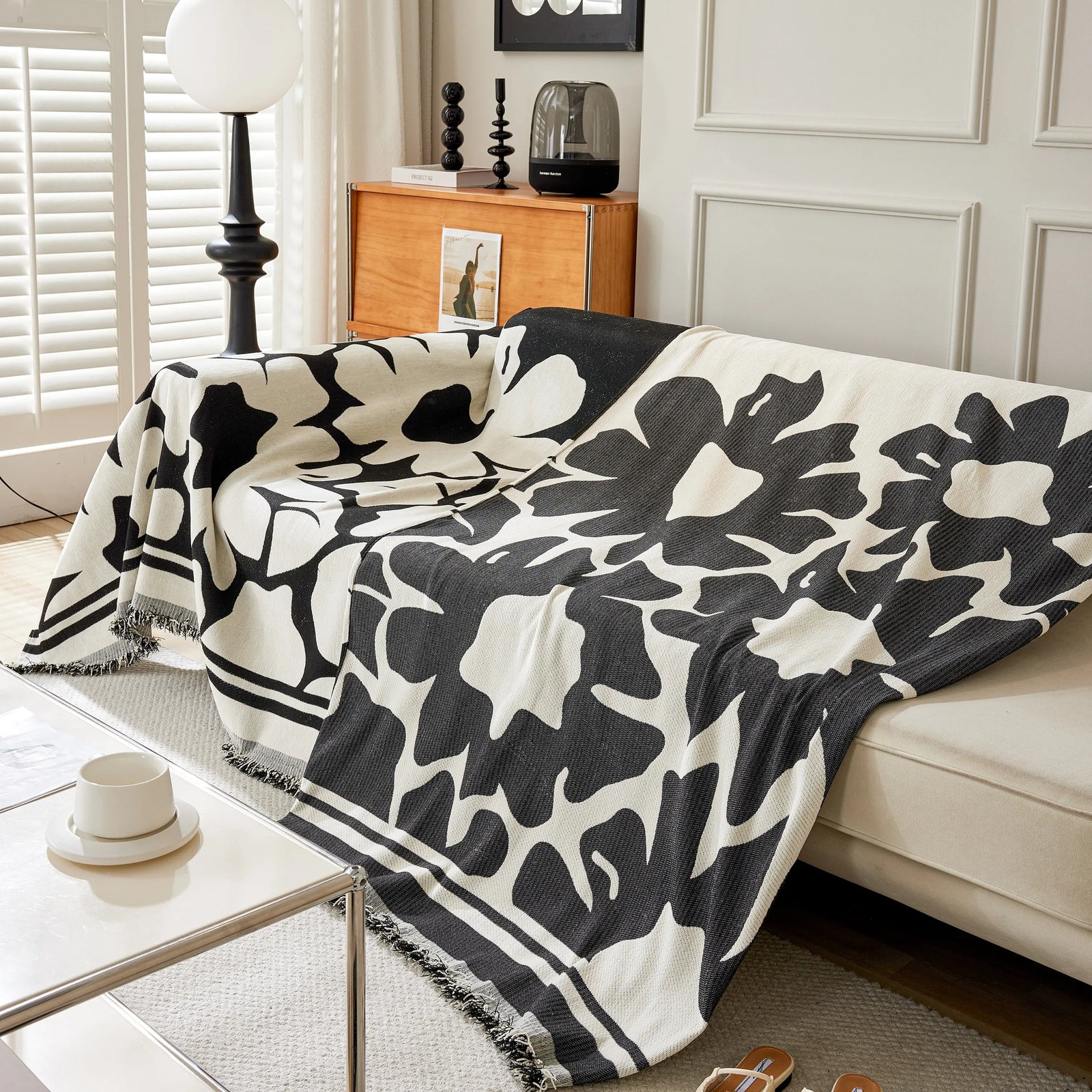 Chenille Floral Soft Thick Reversible Blanket Covers for Couch, Couch Protector Blanket Cover Sofa