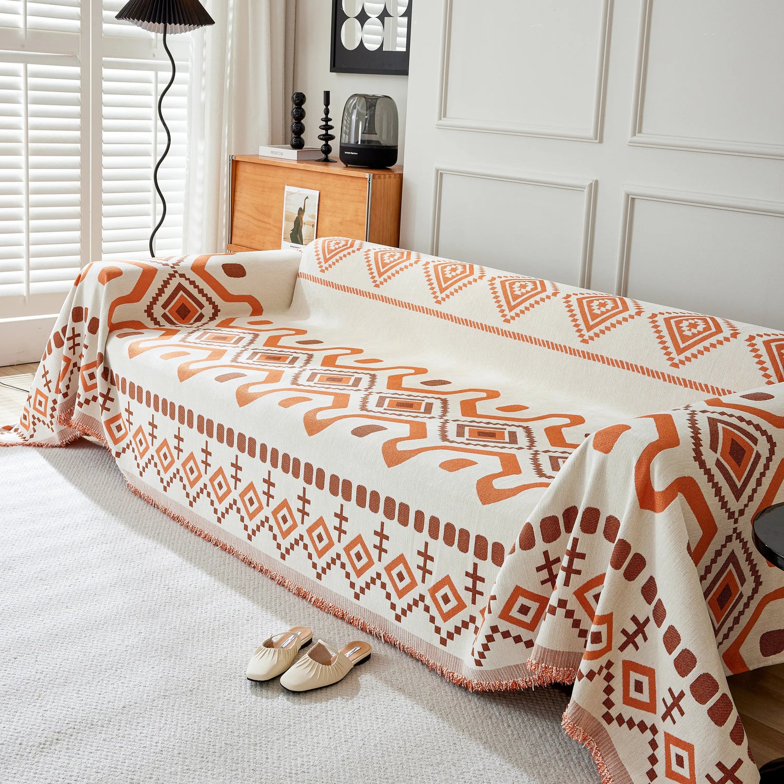 Boho Geometric Chenille Throw Sofa Cover Soft Textured Decorative Couch Blanket