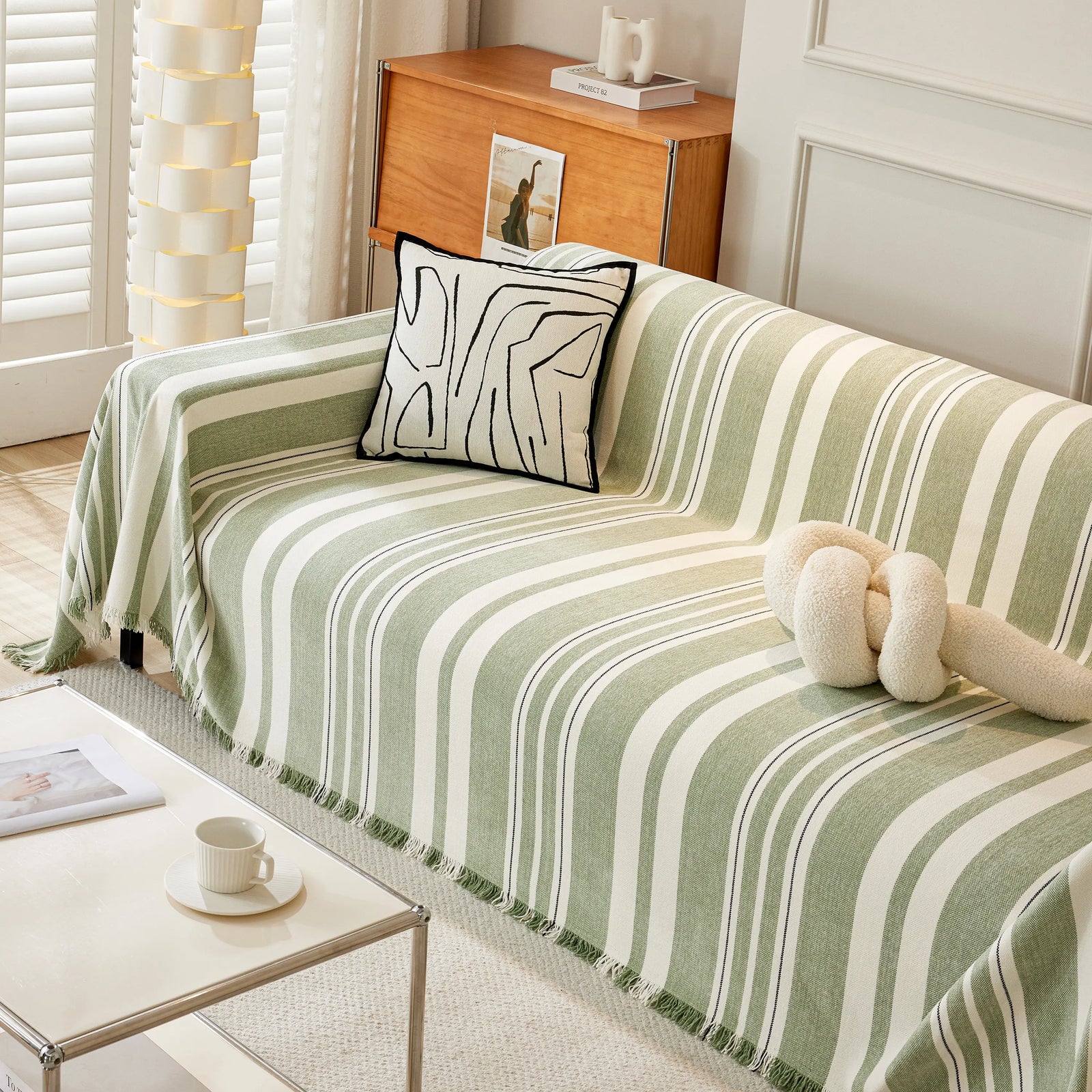 Striped Chenille Sofa Slipcover Throw, Soft Thick Washable Couch Cover Blanket