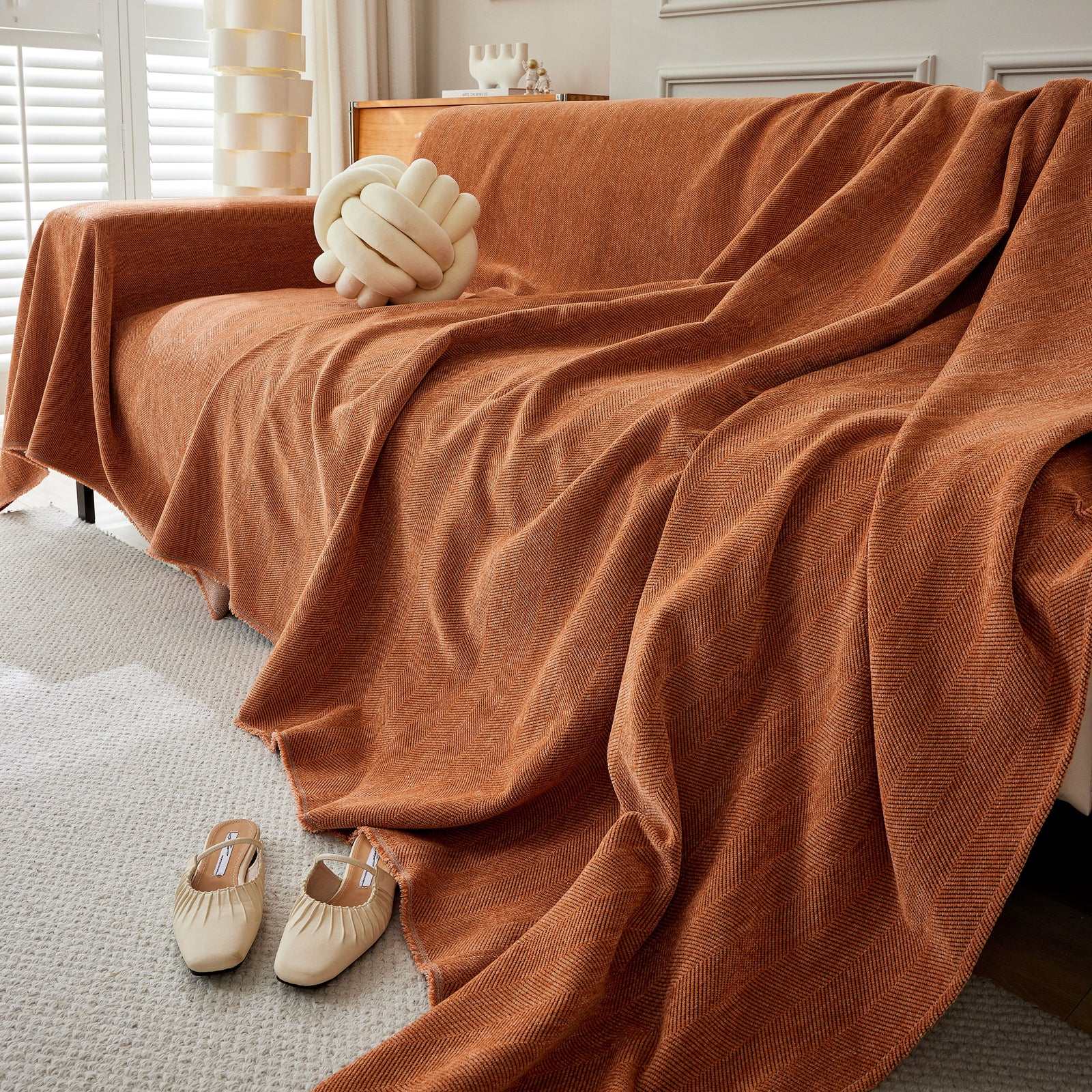 Herringbone Oversized Chenille Couch Throw Cover Sofa Slipcovers Couch Covers for Sectional Couches