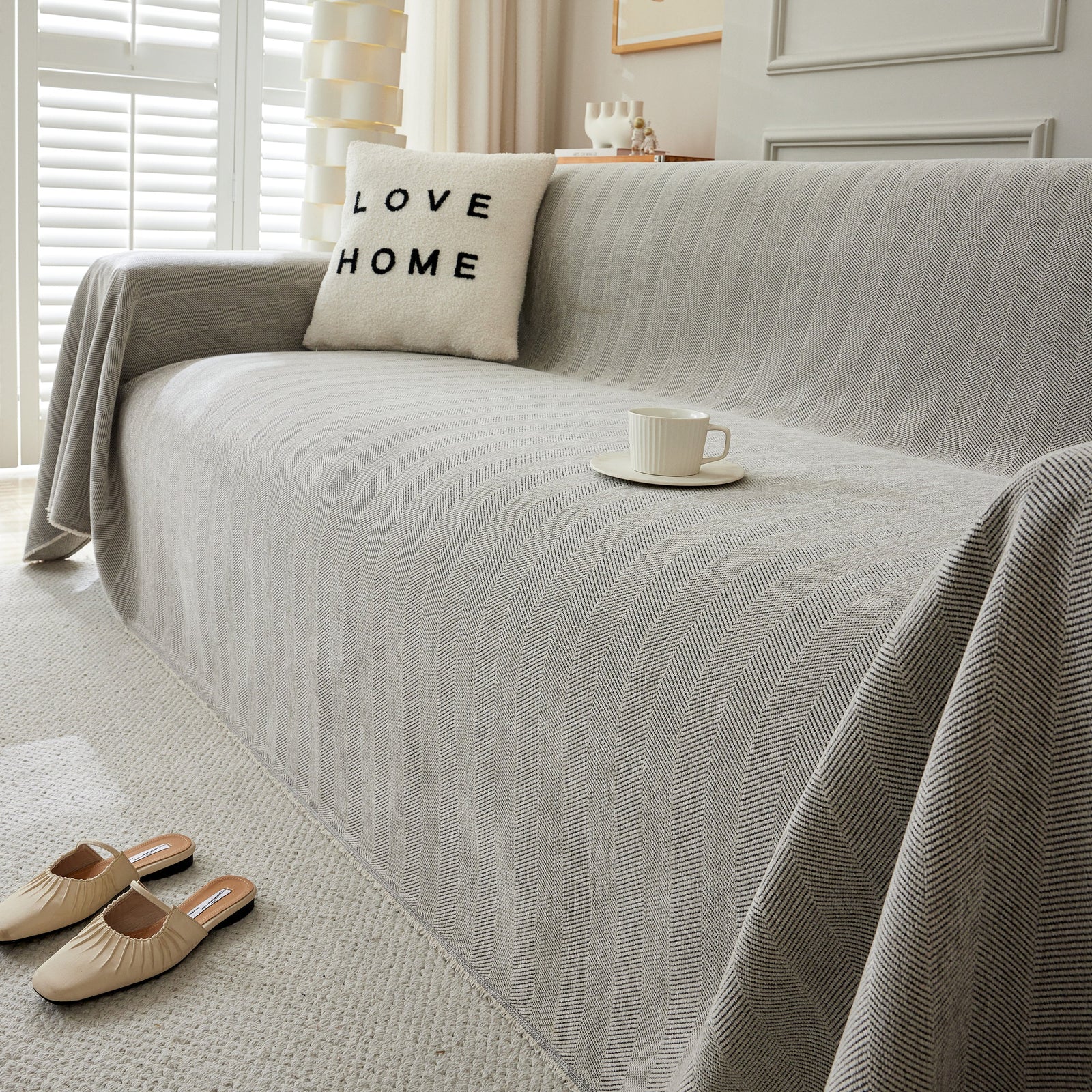 Herringbone Oversized Chenille Couch Throw Cover Sofa Slipcovers Couch Covers for Sectional Couches