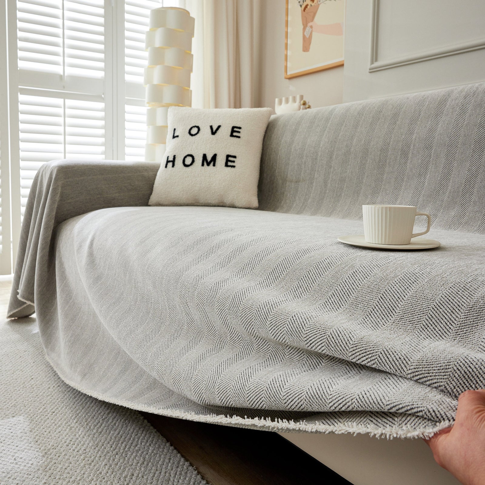 Herringbone Oversized Chenille Couch Throw Cover Sofa Slipcovers Couch Covers for Sectional Couches