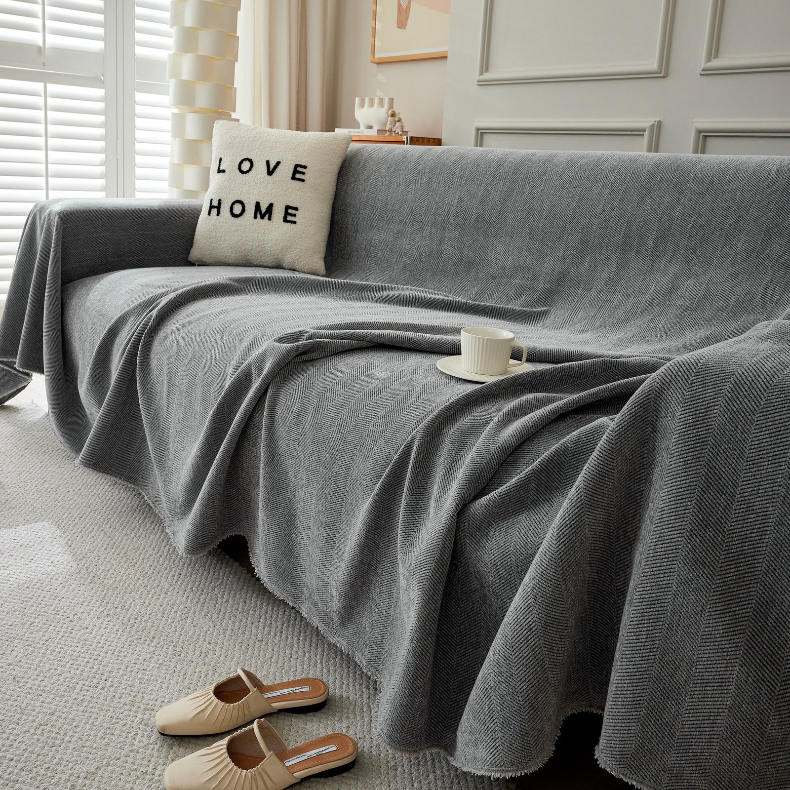 Herringbone Oversized Chenille Couch Throw Cover Sofa Slipcovers Couch Covers for Sectional Couches