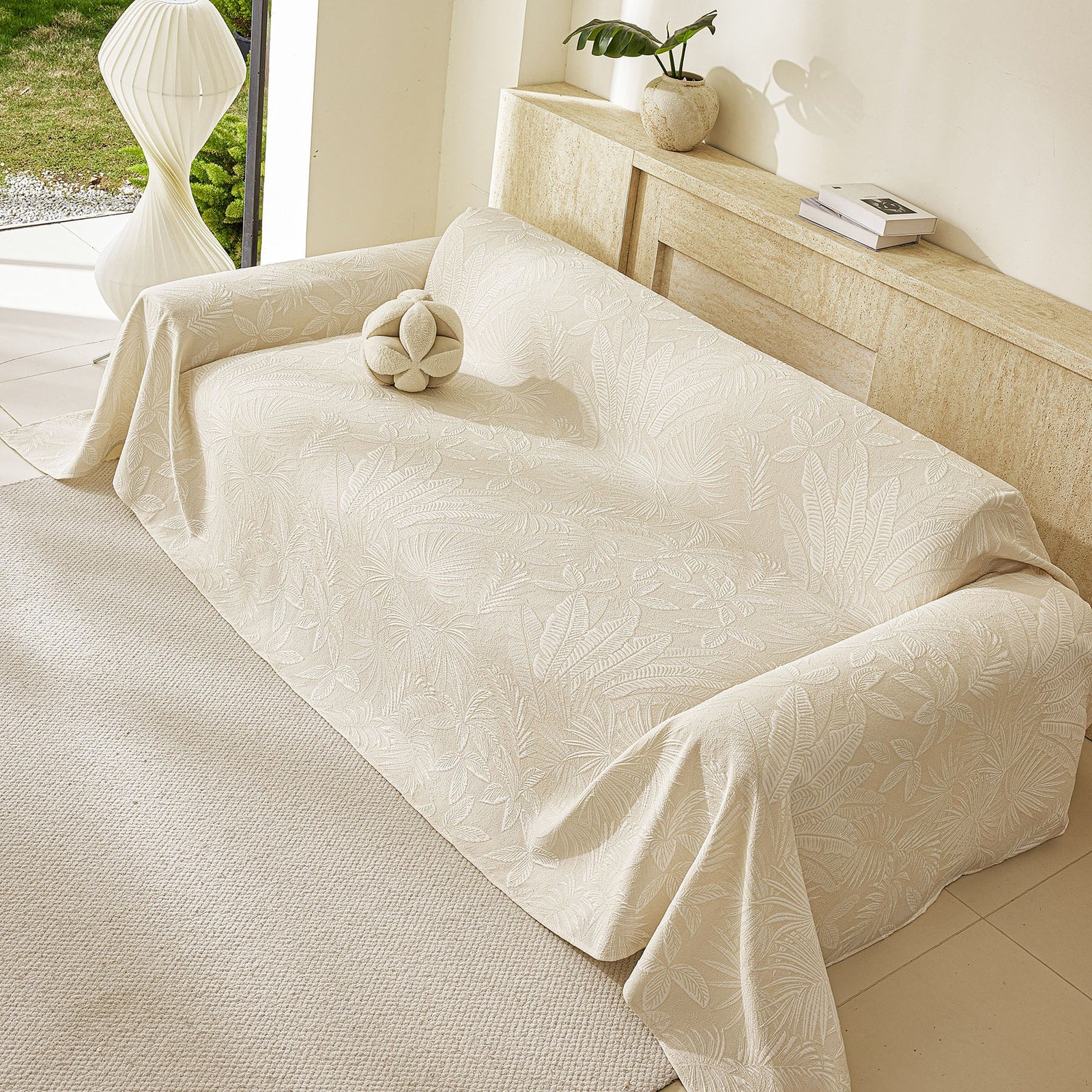 Tropical Botanical Leaf Texture Furniture Protector Blanket Soft Breathable Sofa Cover
