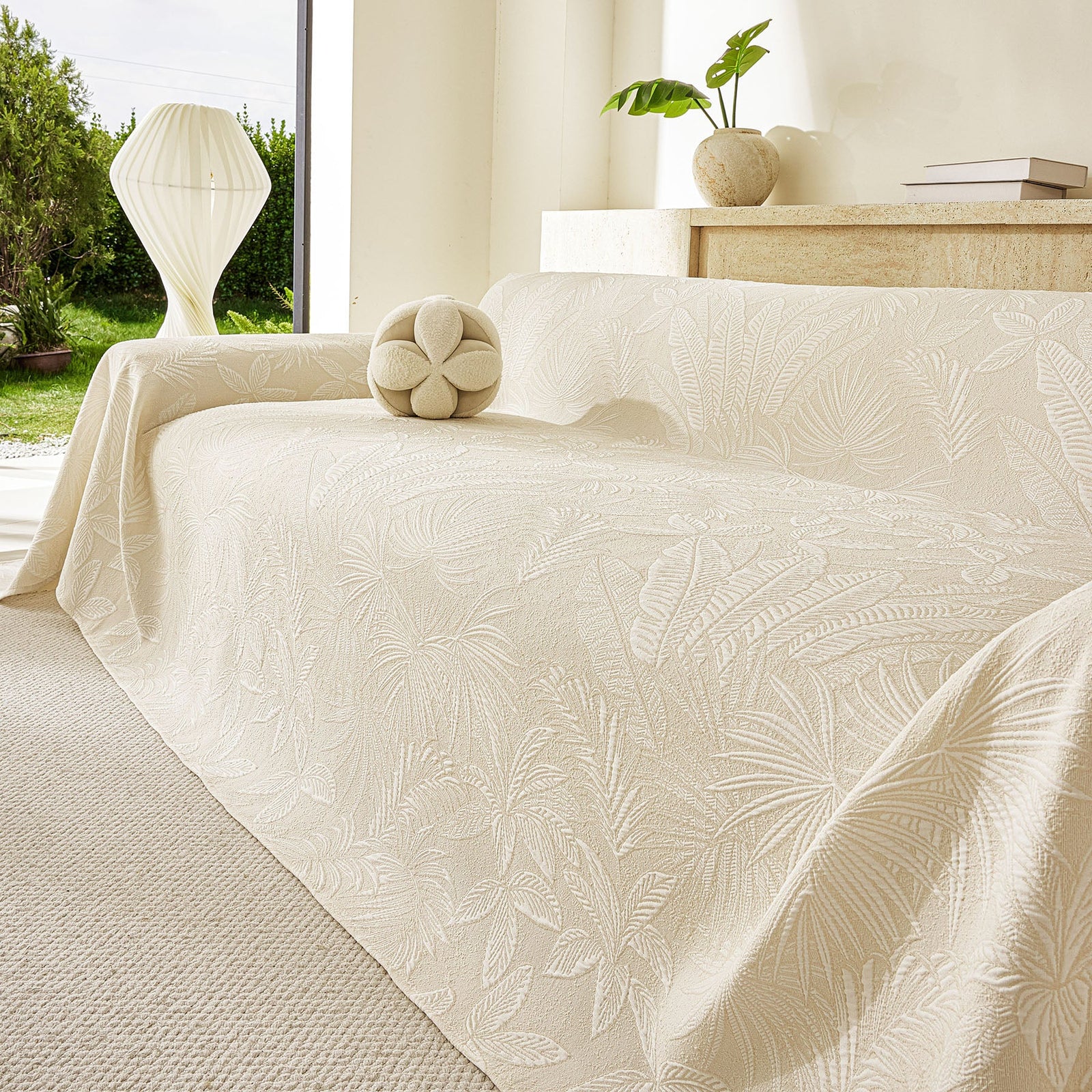 Tropical Botanical Leaf Texture Furniture Protector Blanket Soft Breathable Sofa Cover
