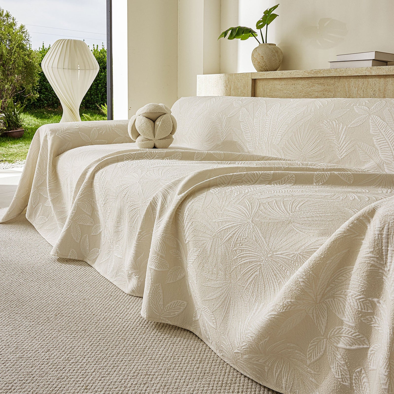 Tropical Botanical Leaf Texture Furniture Protector Blanket Soft Breathable Sofa Cover