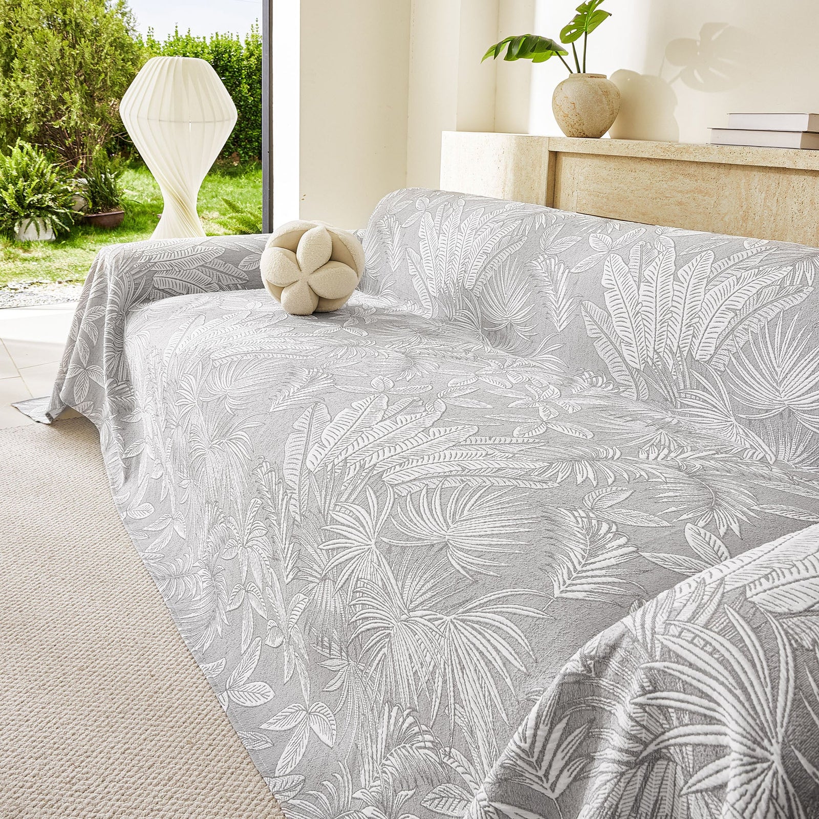 Tropical Botanical Leaf Texture Furniture Protector Blanket Soft Breathable Sofa Cover