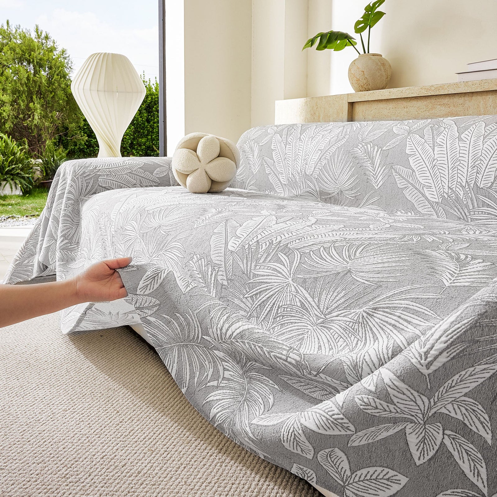 Tropical Botanical Leaf Texture Furniture Protector Blanket Soft Breathable Sofa Cover