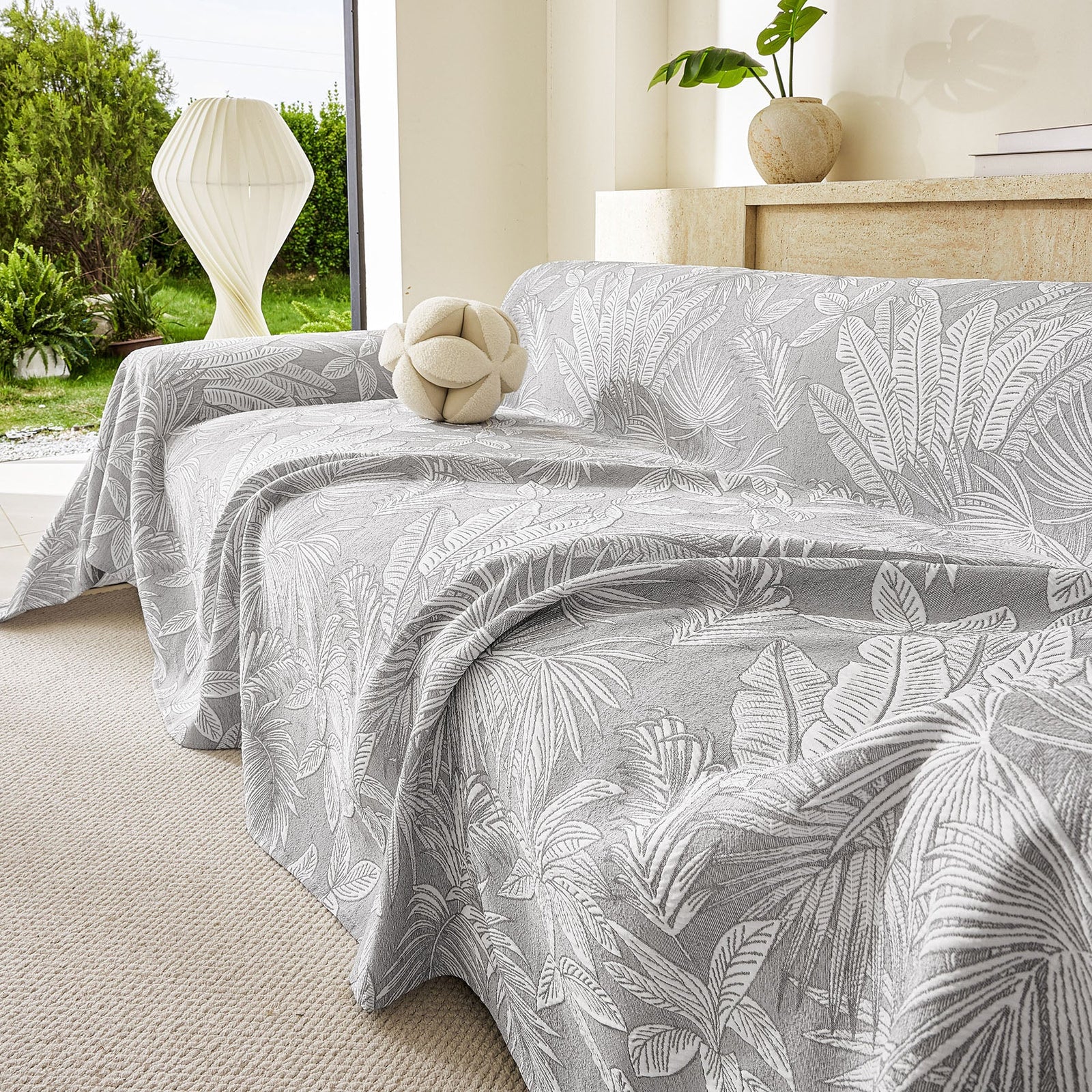 Tropical Botanical Leaf Texture Furniture Protector Blanket Soft Breathable Sofa Cover