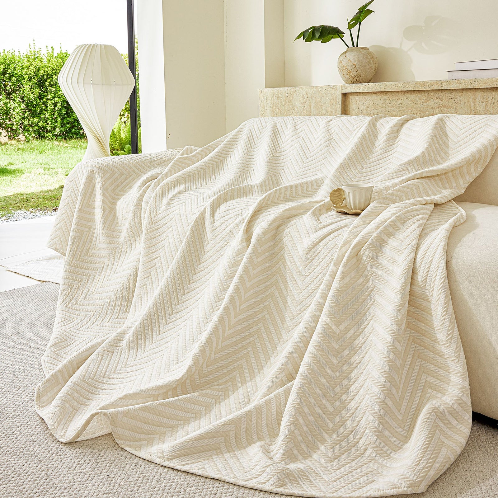 Three Layer Woven Soft Breathable Sofa Cover Blanket, Textured Chevron Couch Cover