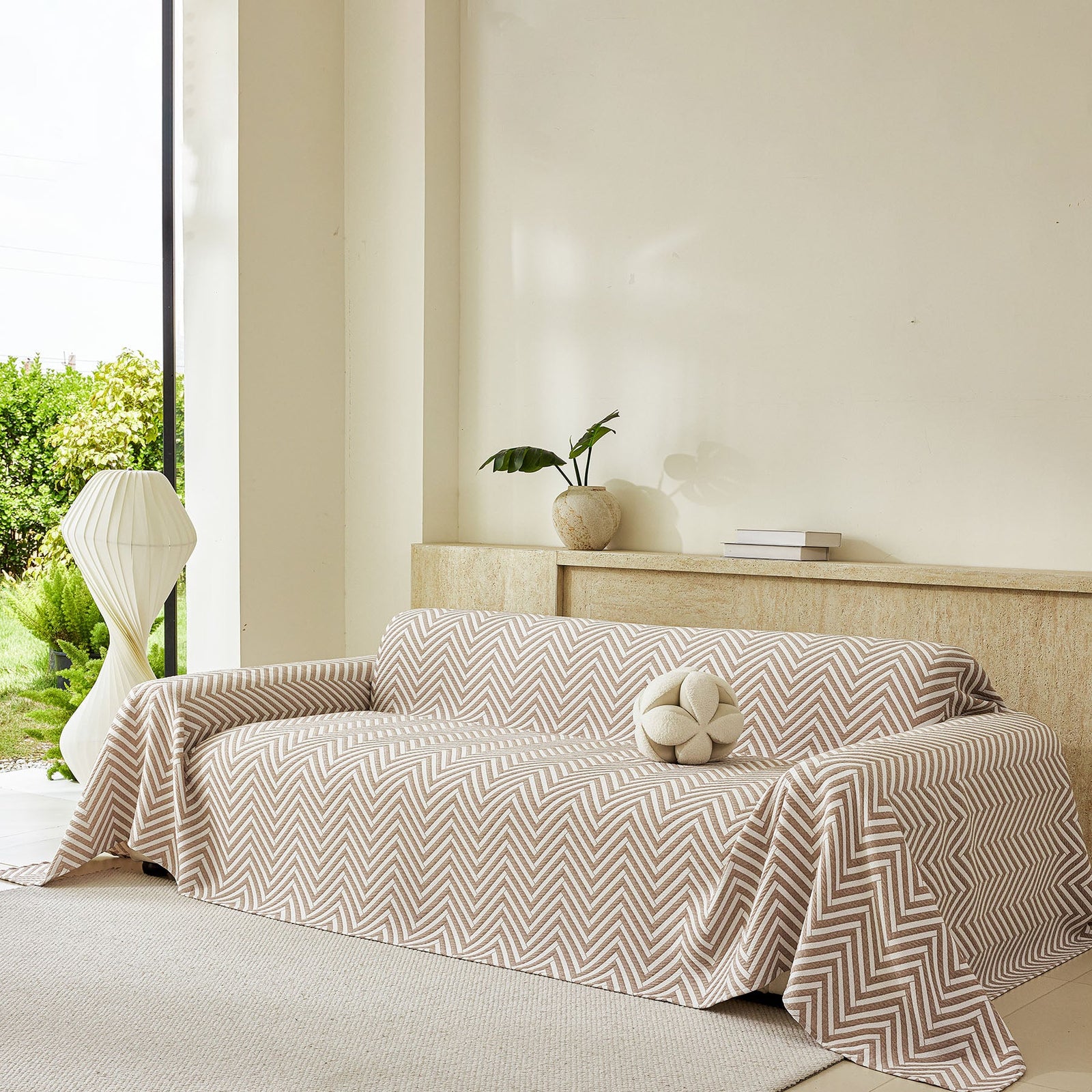 Three Layer Woven Soft Breathable Sofa Cover Blanket, Textured Chevron Couch Cover