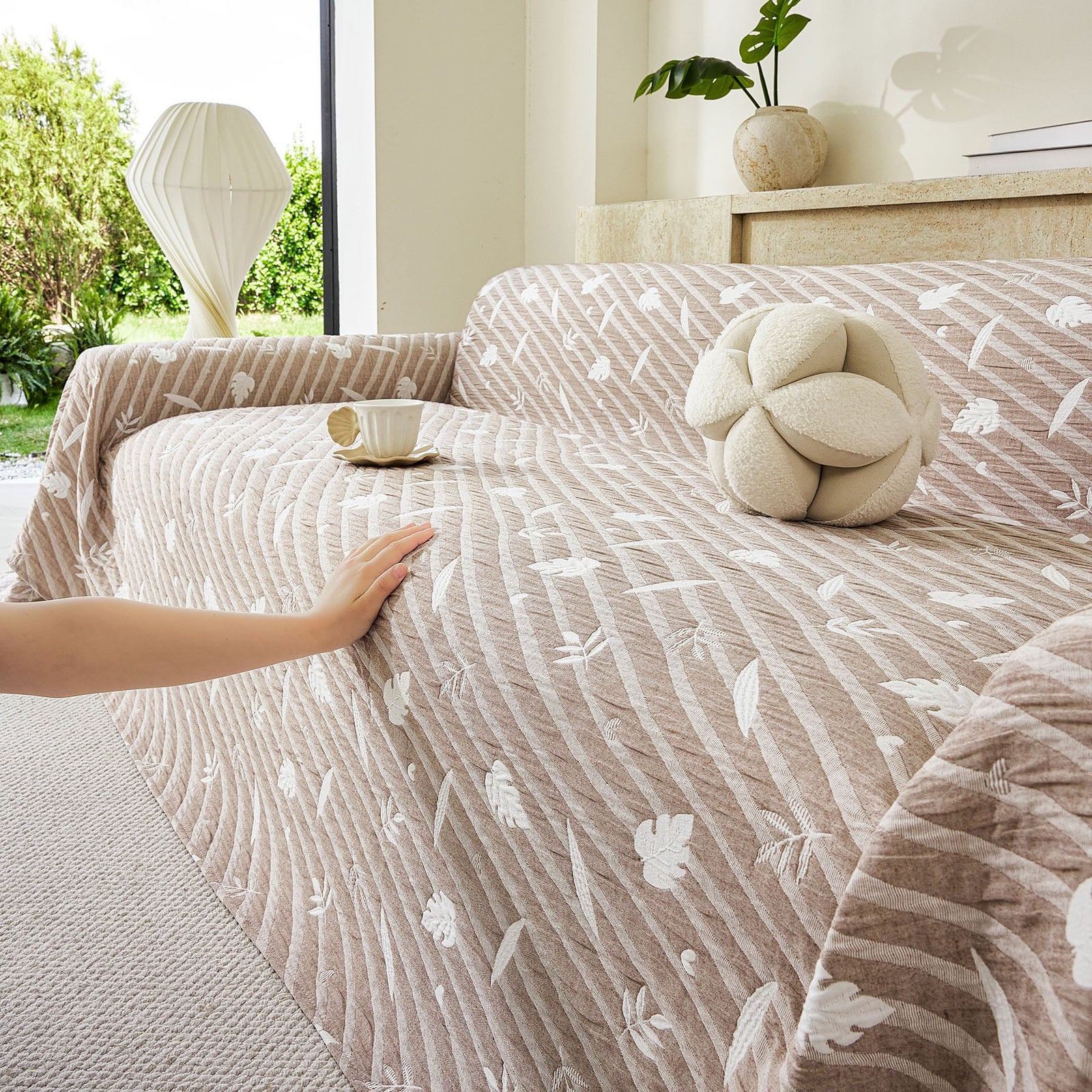 Soft Breathable Sofa Cover Blanket,Botanical Embossed Furniture Protector Throw Cover