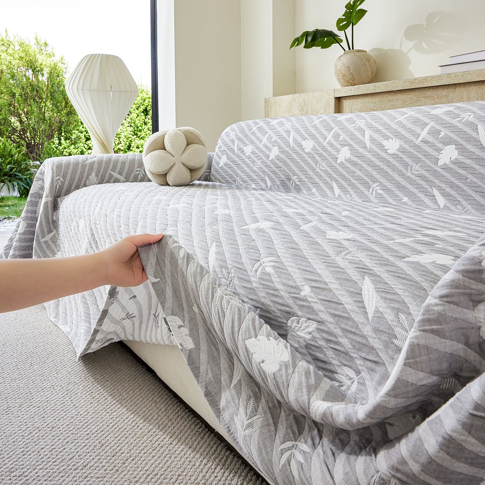 Soft Breathable Sofa Cover Blanket,Botanical Embossed Furniture Protector Throw Cover