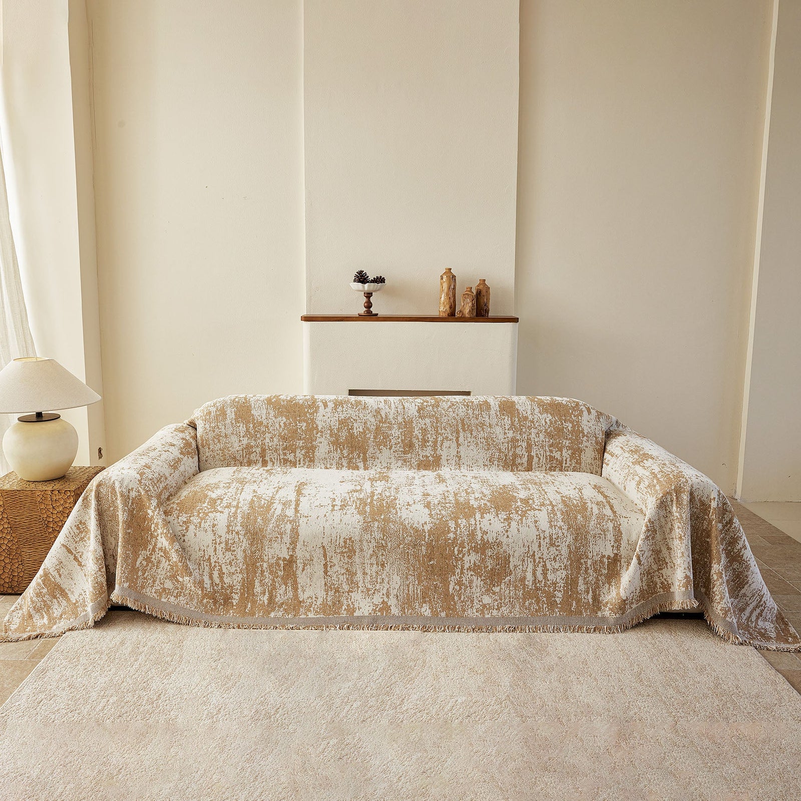 Soft Chenille Sofa Cover, Textured Abstract Couch Protector Cover with Vintage Pattern