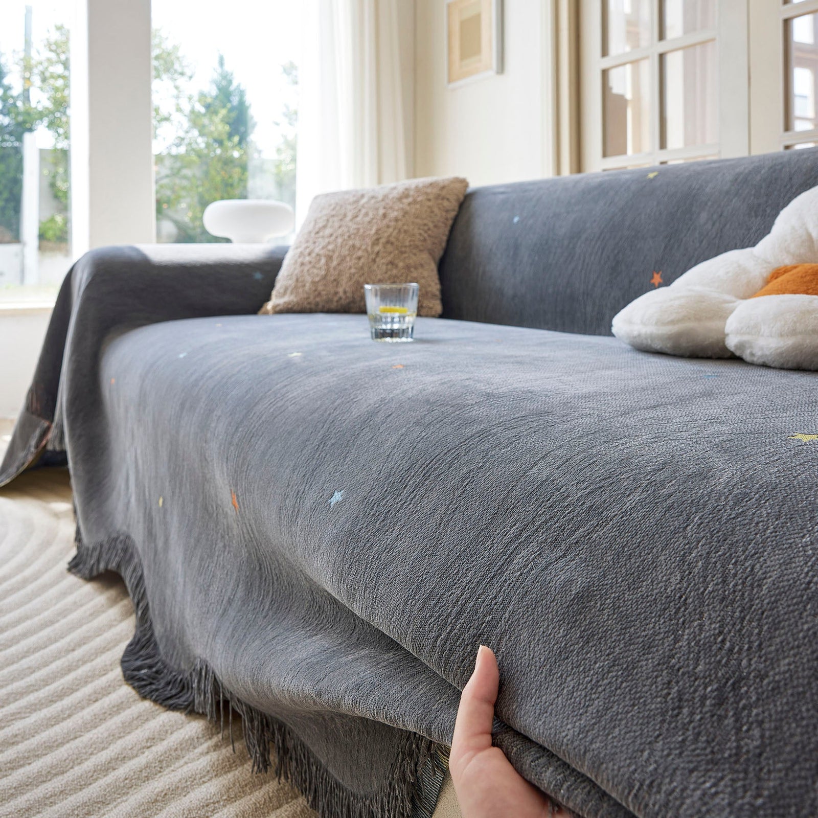 Soft Jacquard Sofa Cover for Dogs, Boho Chenille Sofa Slipcover for Pets Washable
