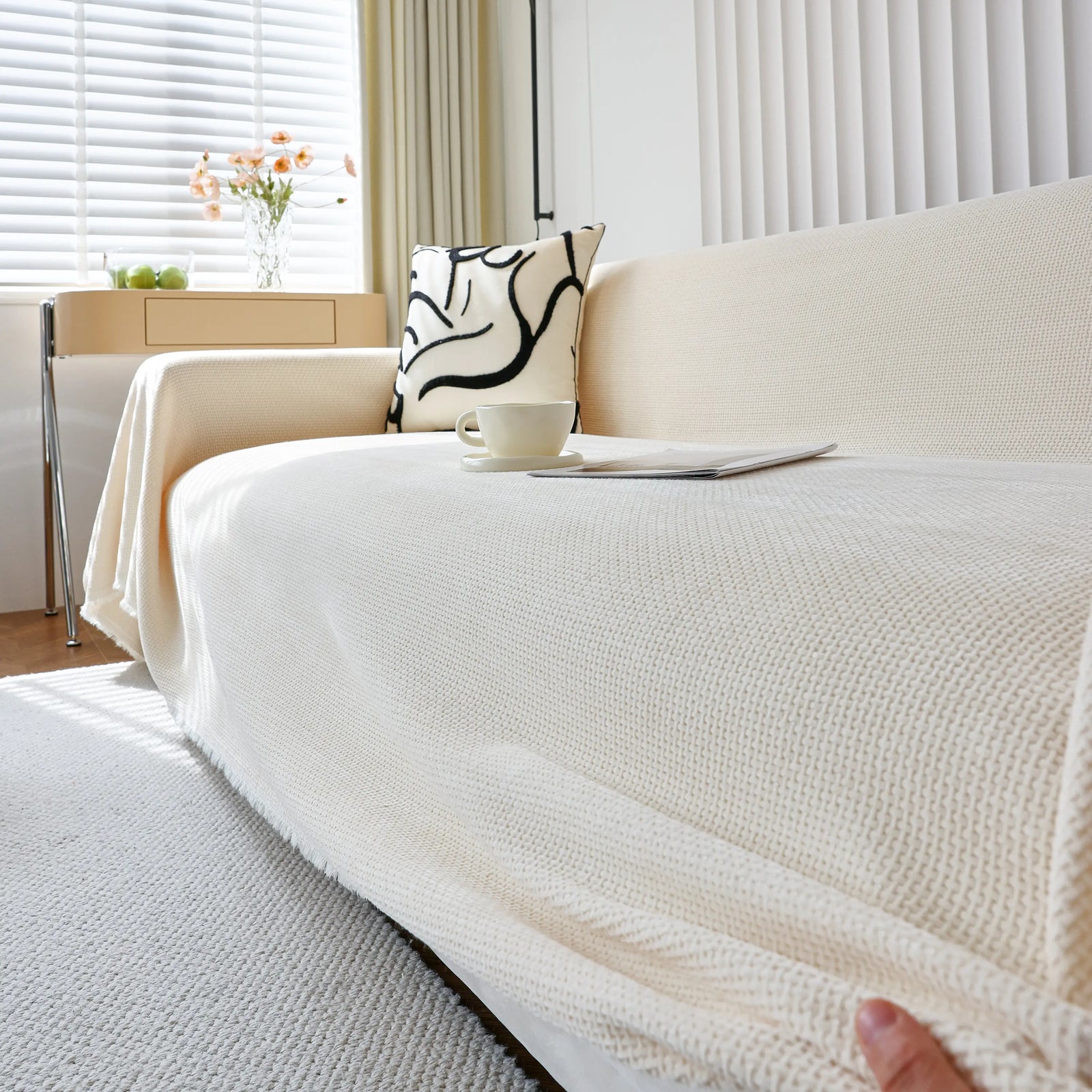 Chenille Thickened Solid Couch Blanket Throws, Reversible Couch Covers for Sectional Couches