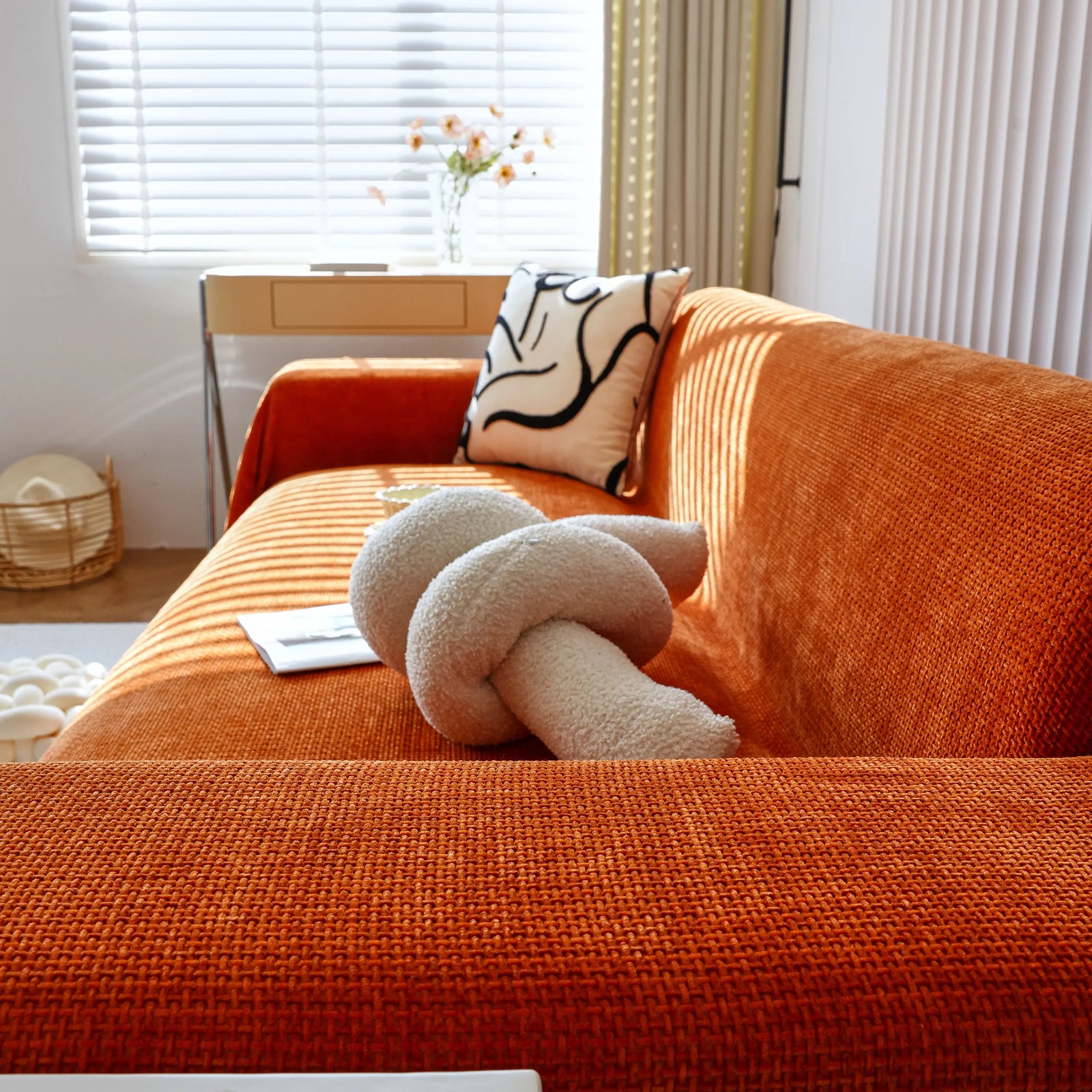 Chenille Thickened Solid Couch Blanket Throws, Reversible Couch Covers for Sectional Couches