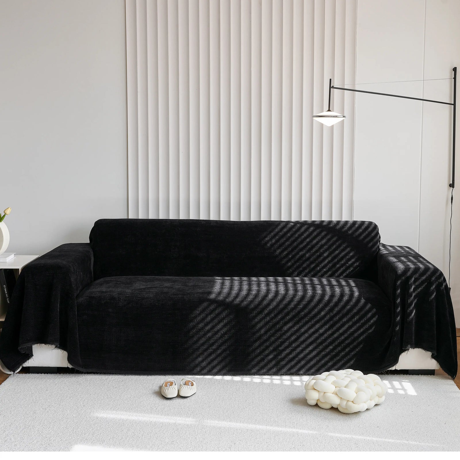 Chenille Thickened Solid Couch Blanket Throws, Reversible Couch Covers for Sectional Couches