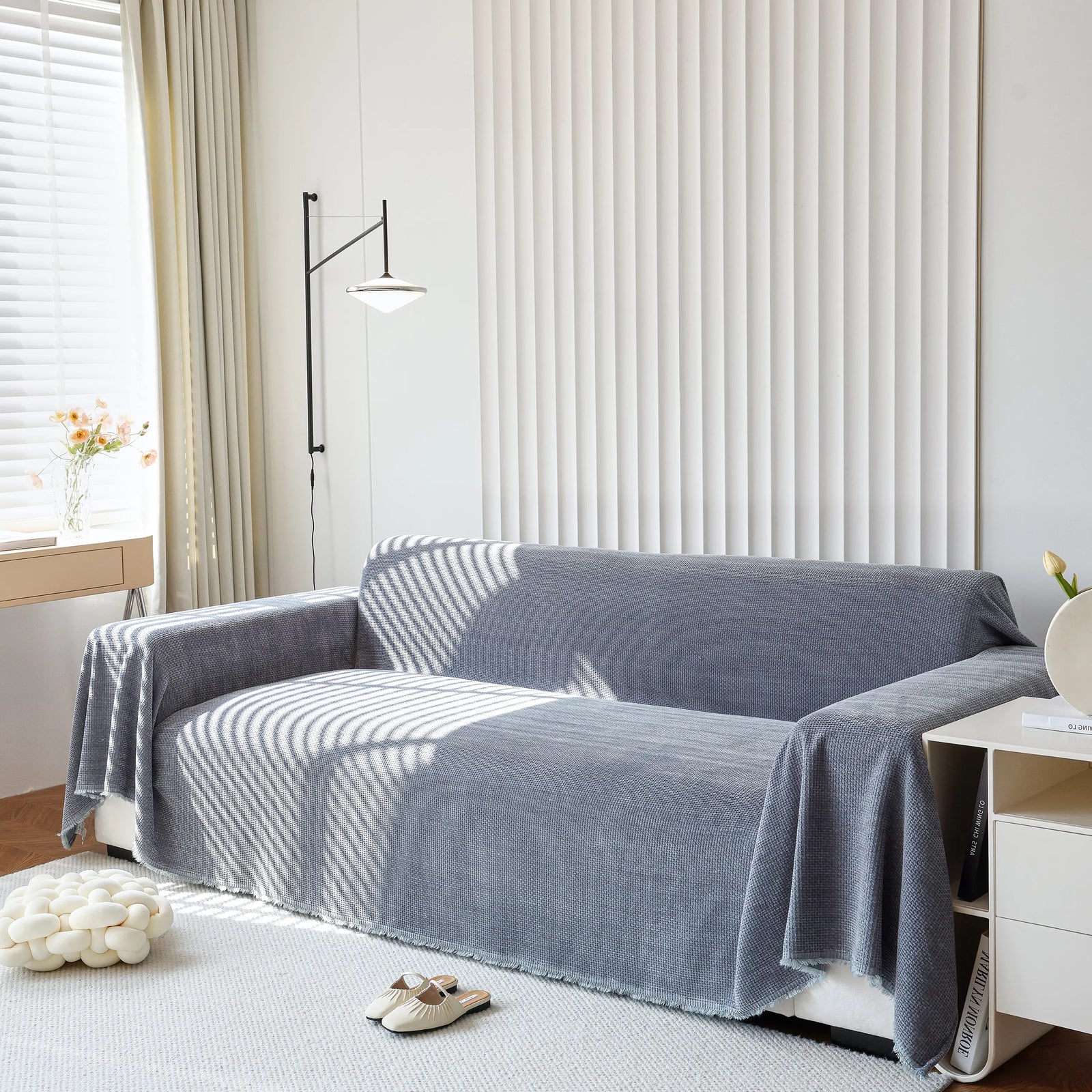 Chenille Thickened Solid Couch Blanket Throws, Reversible Couch Covers for Sectional Couches
