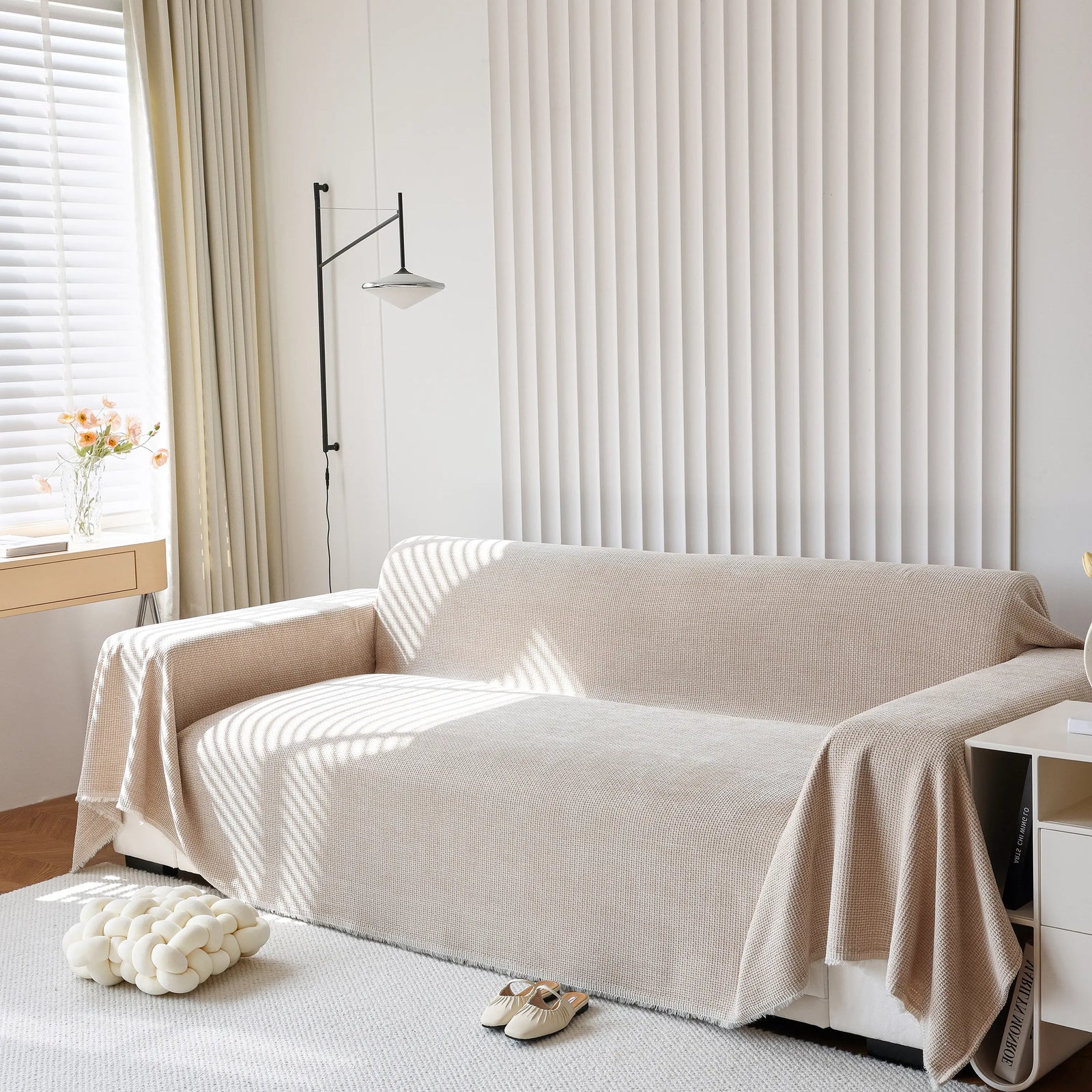 Chenille Thickened Solid Couch Blanket Throws, Reversible Couch Covers for Sectional Couches