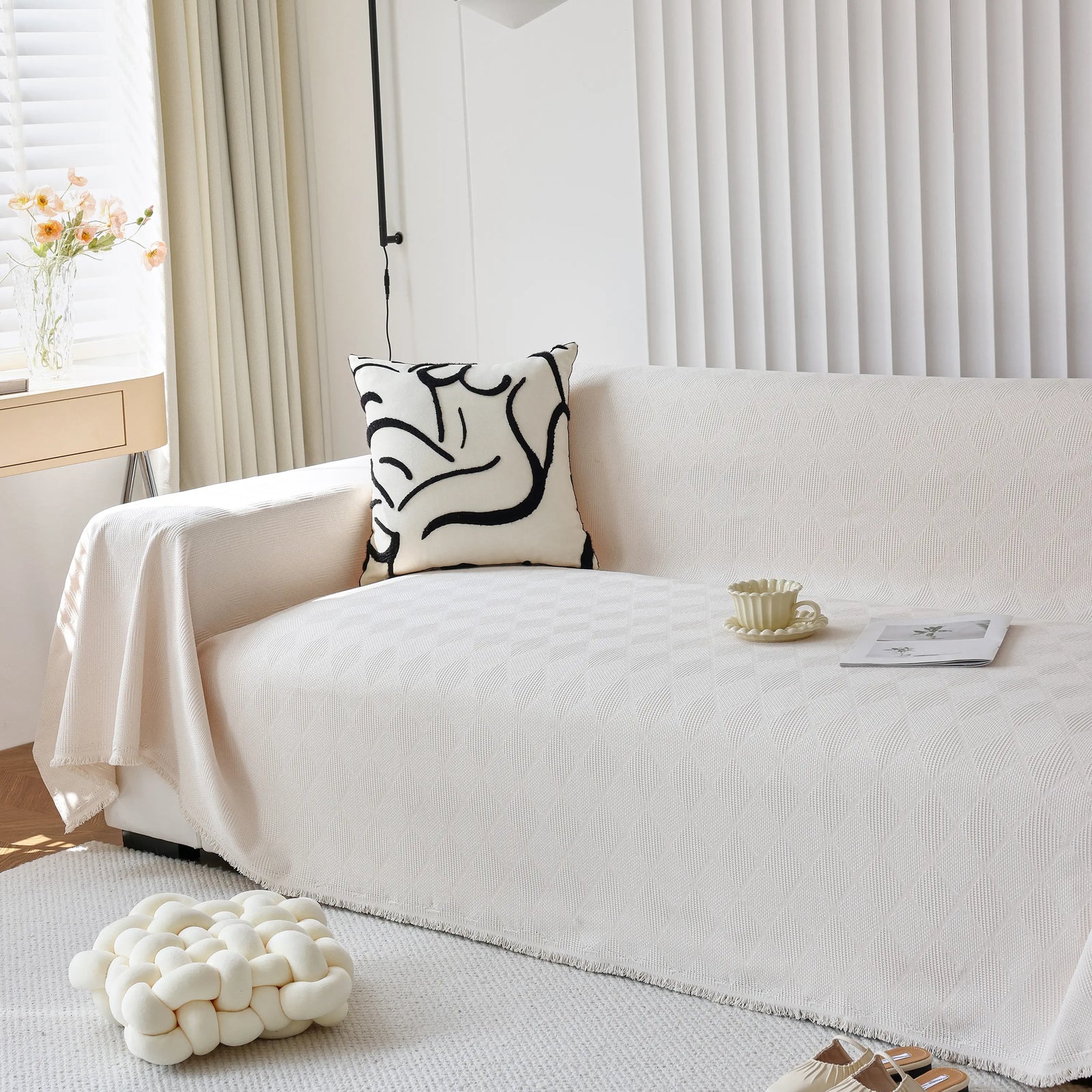 Textured Chenille Sofa Cover Throw, Soft Washable Couch Blanket Protector for Pets